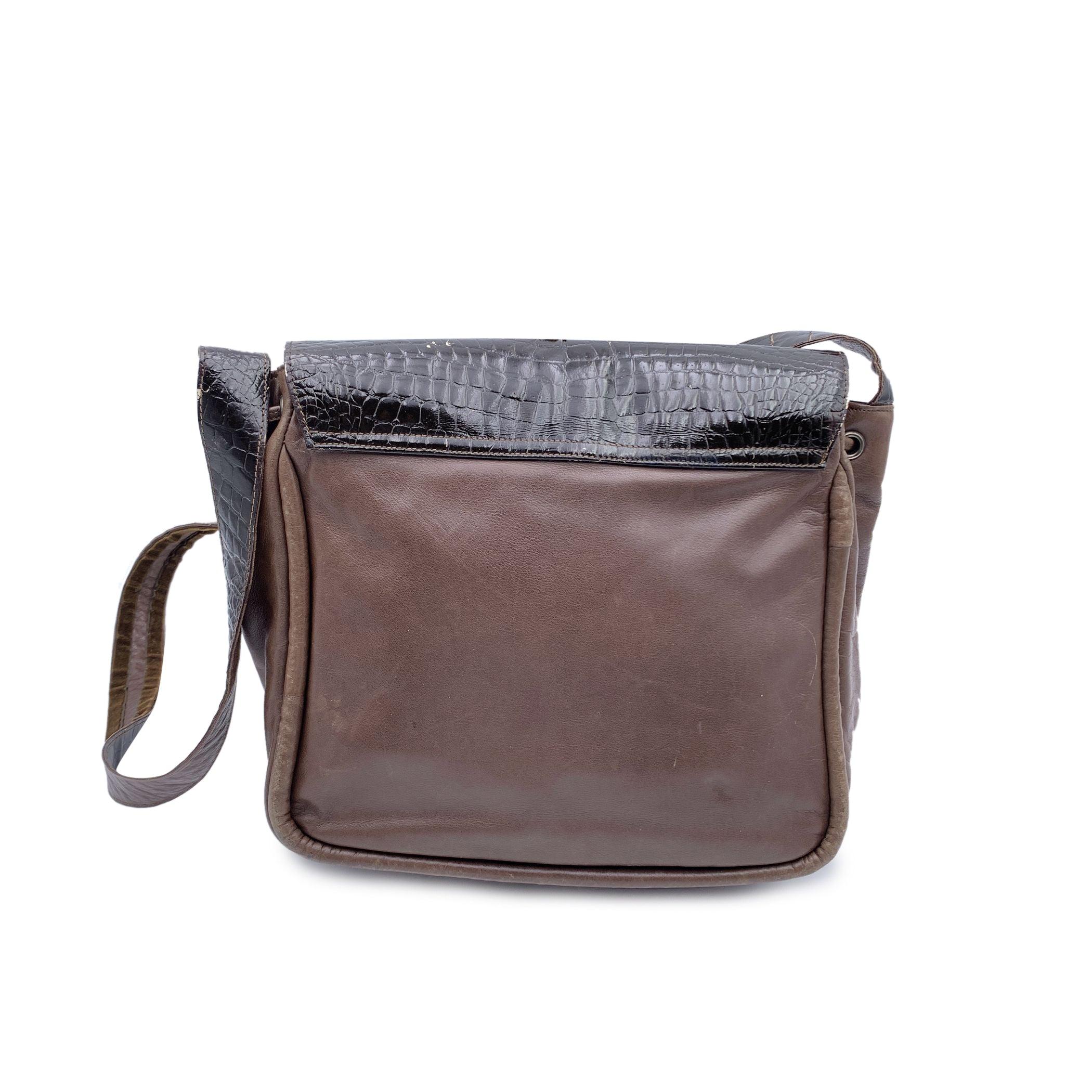 Black Fendi Vintage Brown Embossed Patent Leather Shoulder Bag