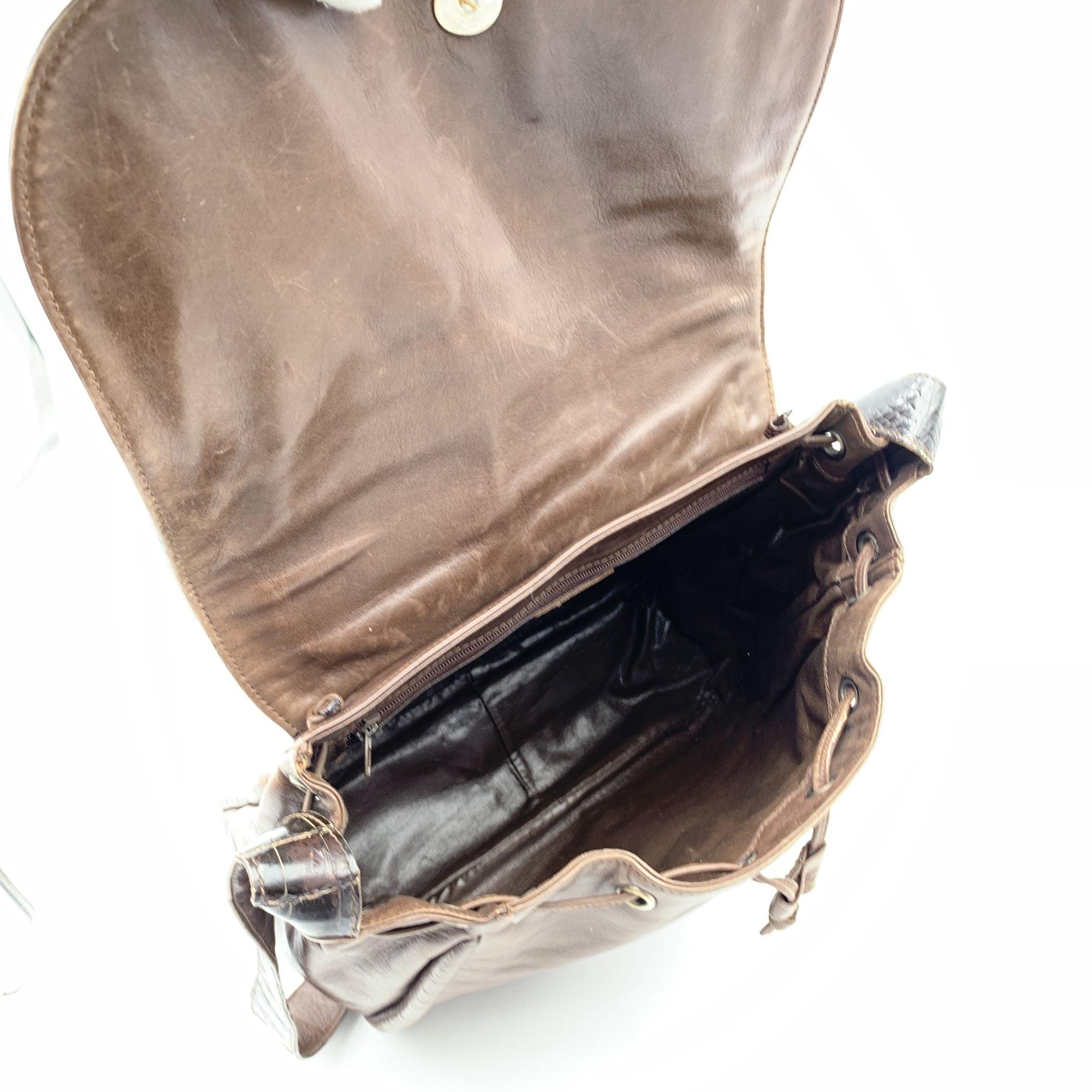 Women's or Men's Fendi Vintage Brown Embossed Patent Leather Shoulder Bag