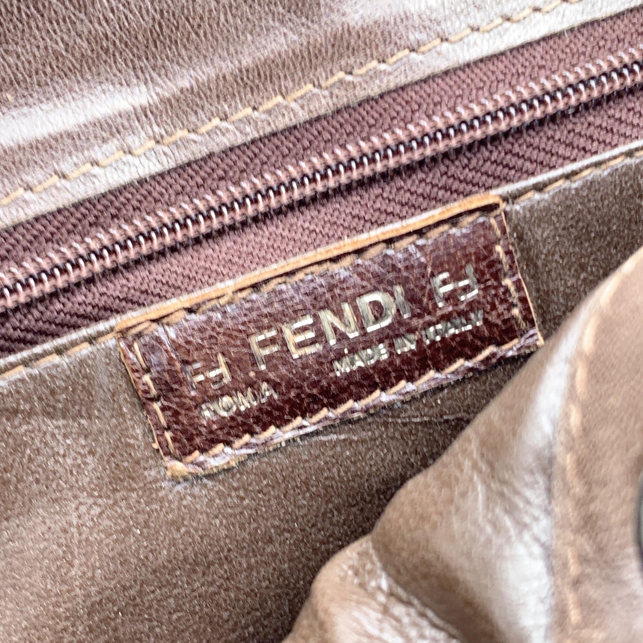 Fendi Vintage Brown Embossed Patent Leather Shoulder Bag 1