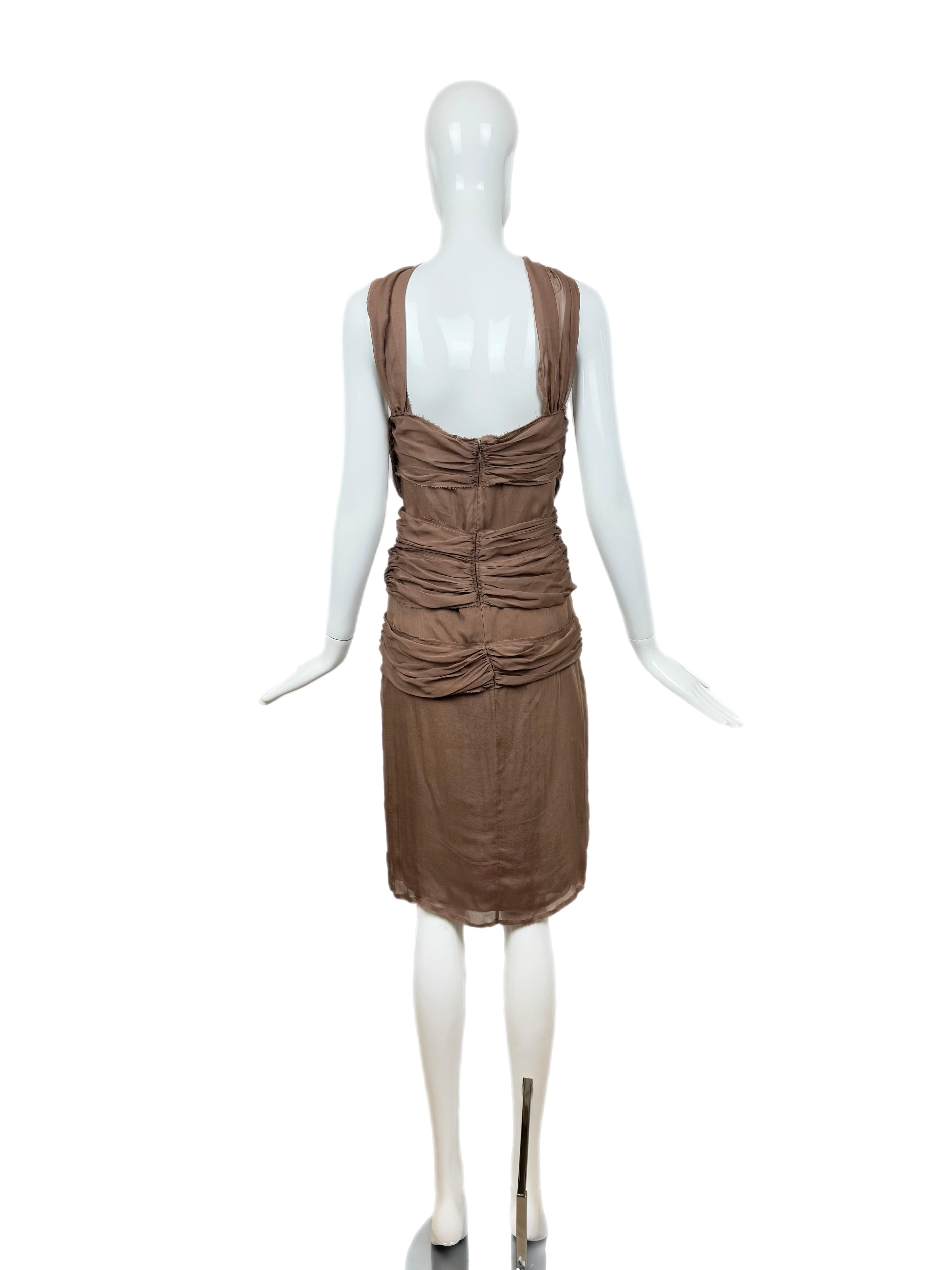 FENDI Vintage Brown Floral Rosette Silk Halter Dress in vendita 3