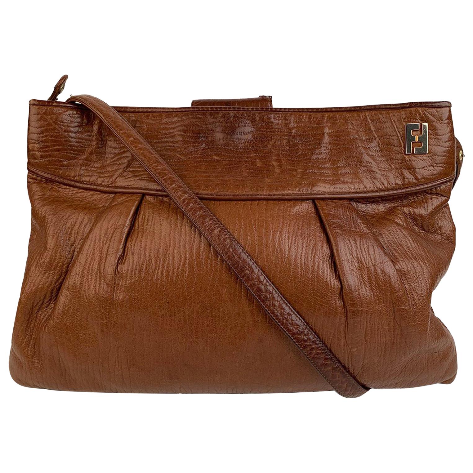 Fendi Vintage Brown Leather Convertible Crossbody Bag