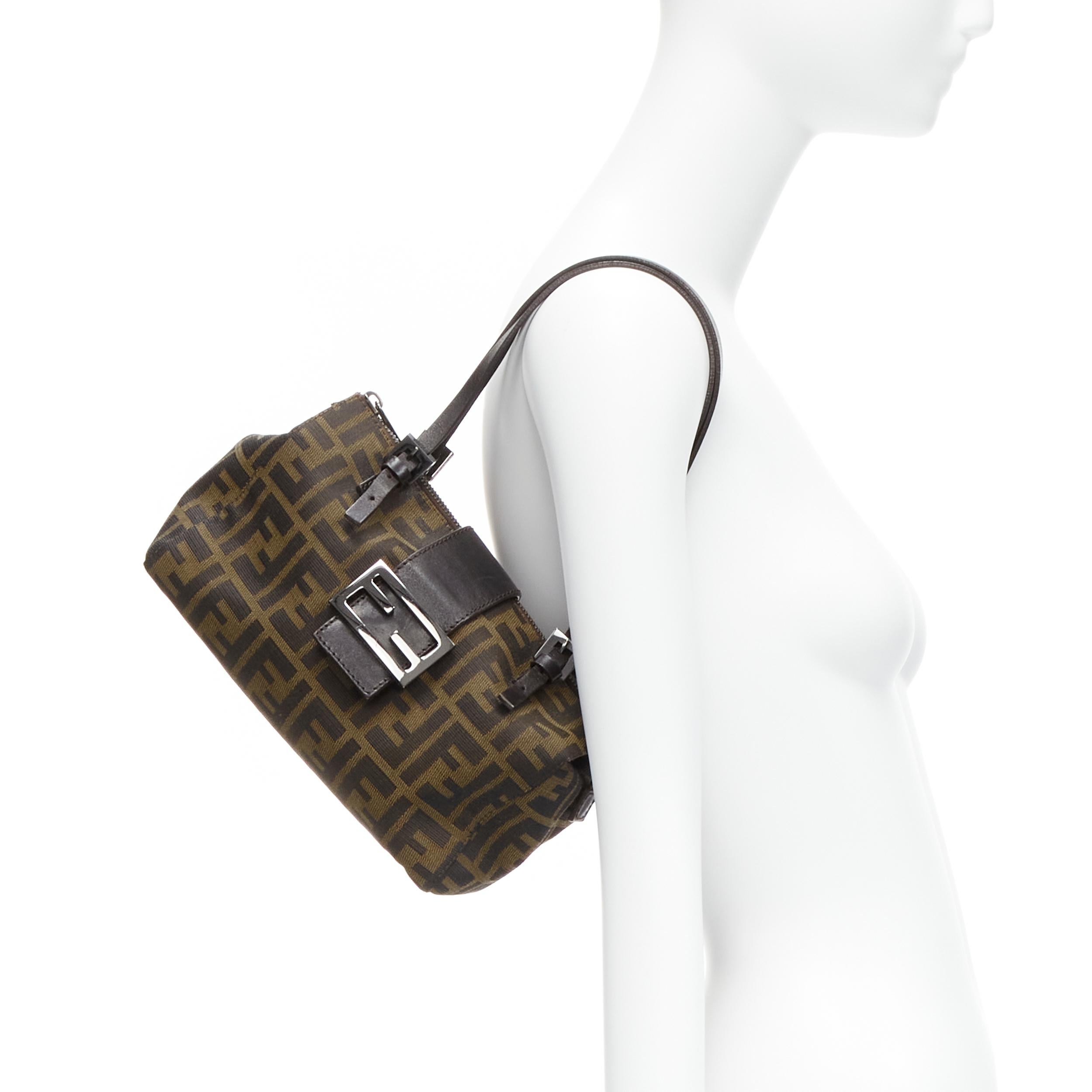 Black FENDI Vintage brown leather handle Zucca Monogram canvas mini cube boston bag