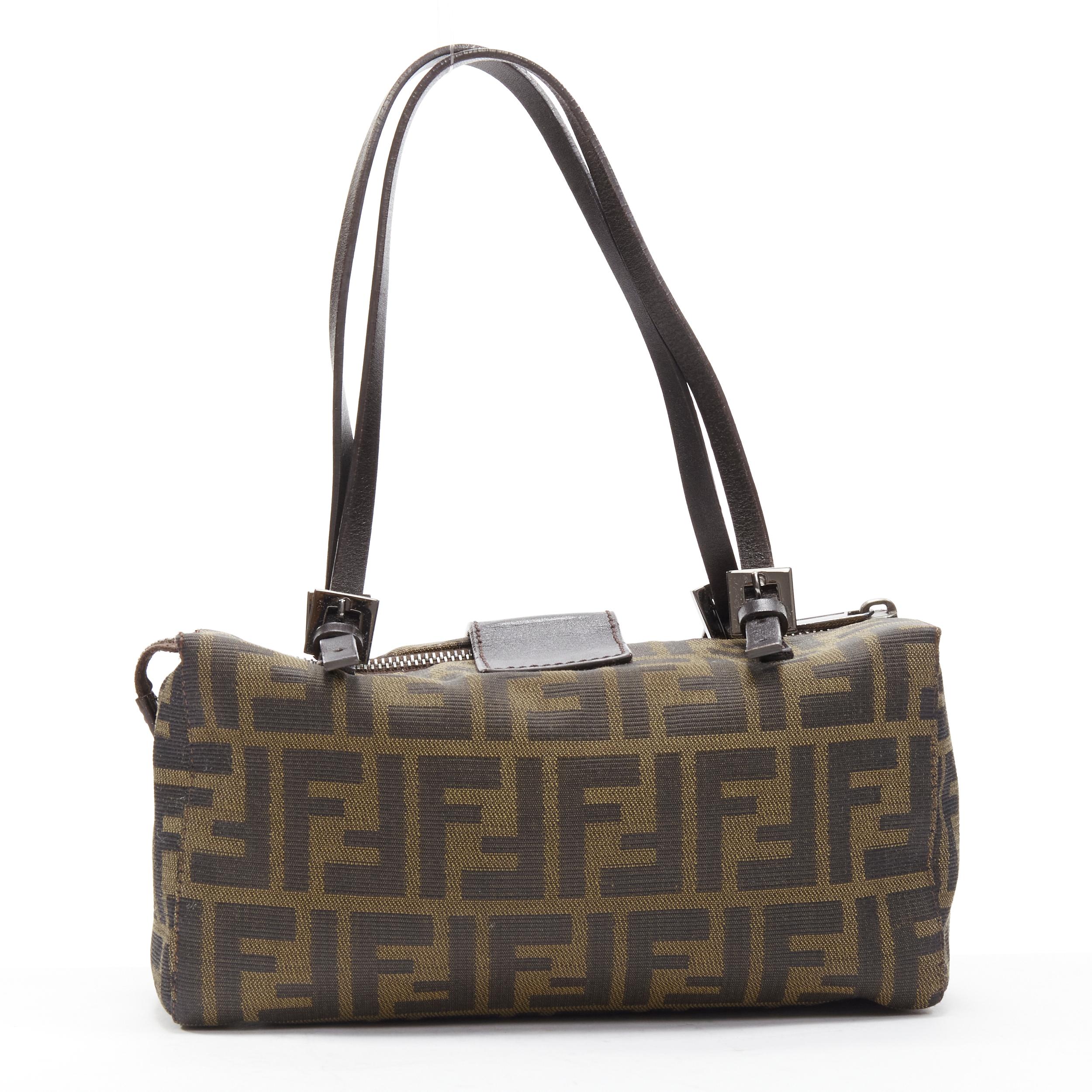 Women's FENDI Vintage brown leather handle Zucca Monogram canvas mini cube boston bag