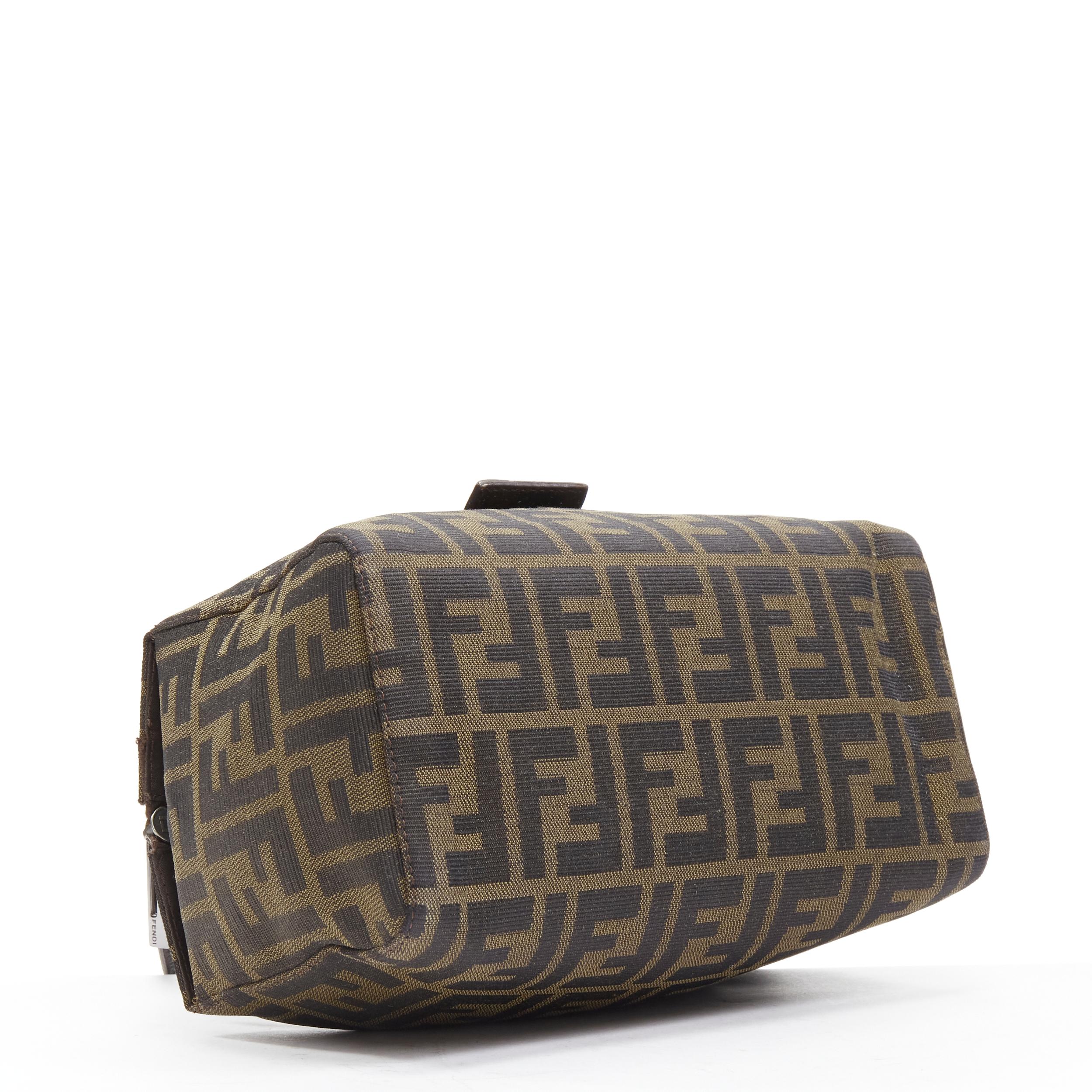 FENDI Vintage brown leather handle Zucca Monogram canvas mini cube boston bag 1