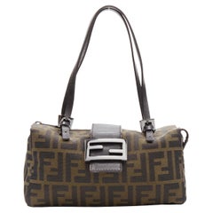 FENDI Vintage brauner Ledergriff Zucca Monogram Canvas Mini-Cube-Boston Bag