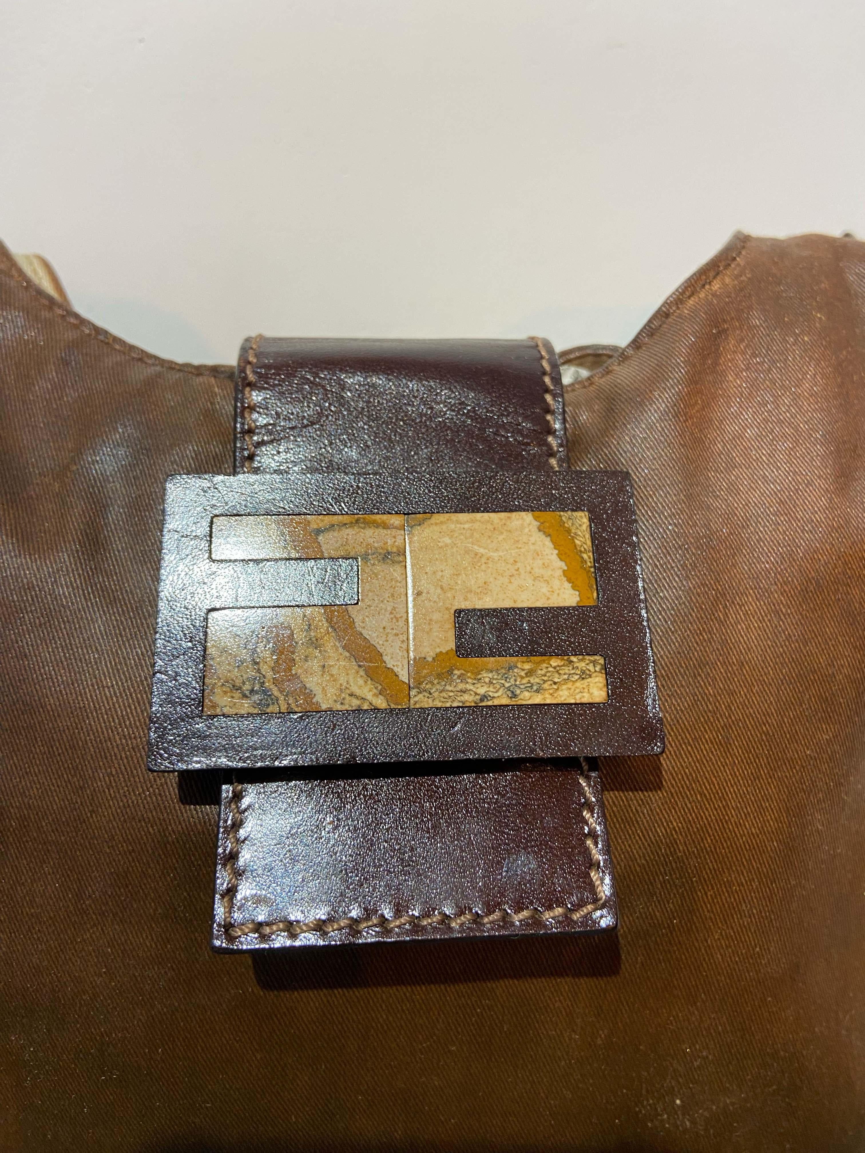 Black Fendi Vintage Brown Leather Shoulder Bag