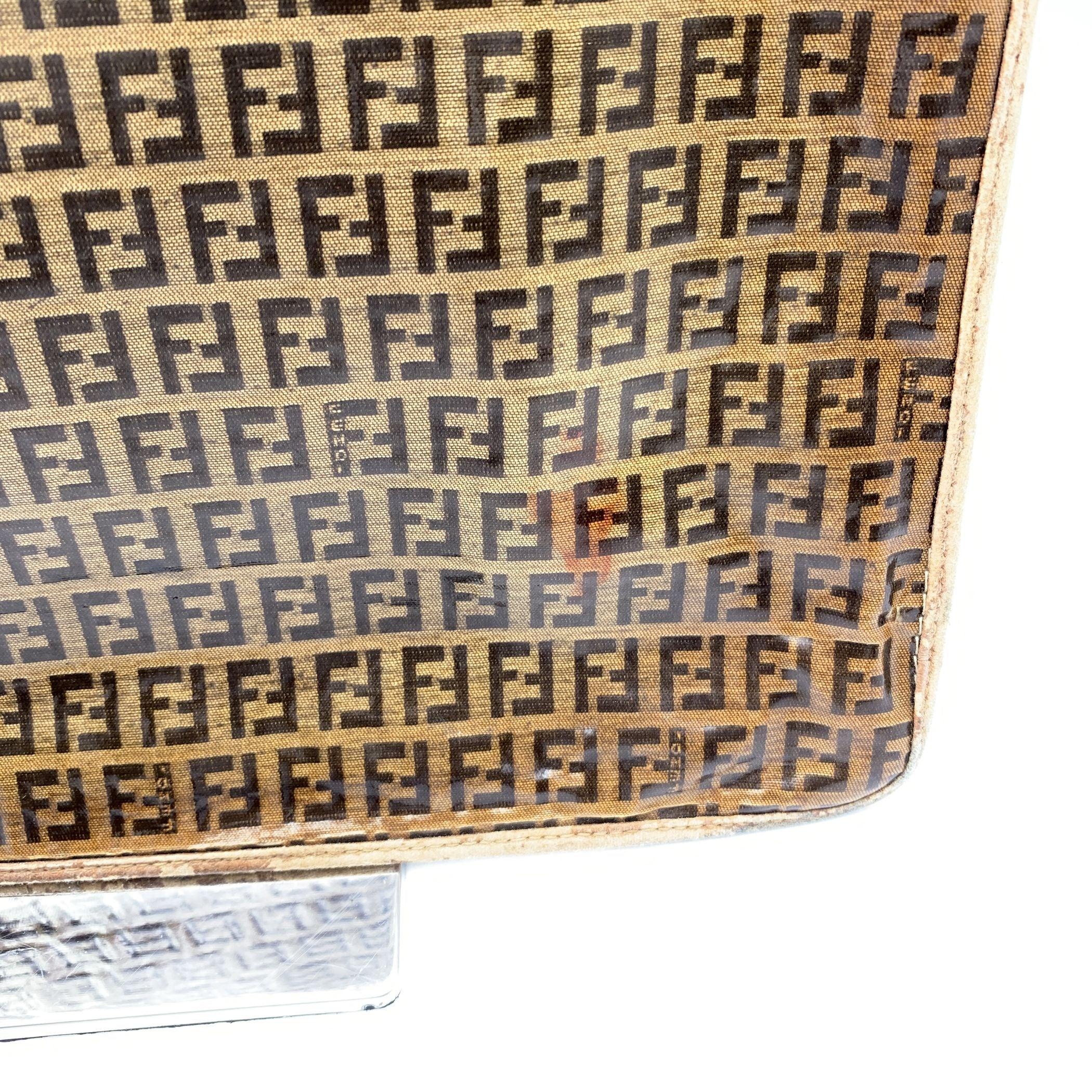 Women's Fendi Vintage Brown Monogram Vinyl Canvas Portfolio Clutch Bag