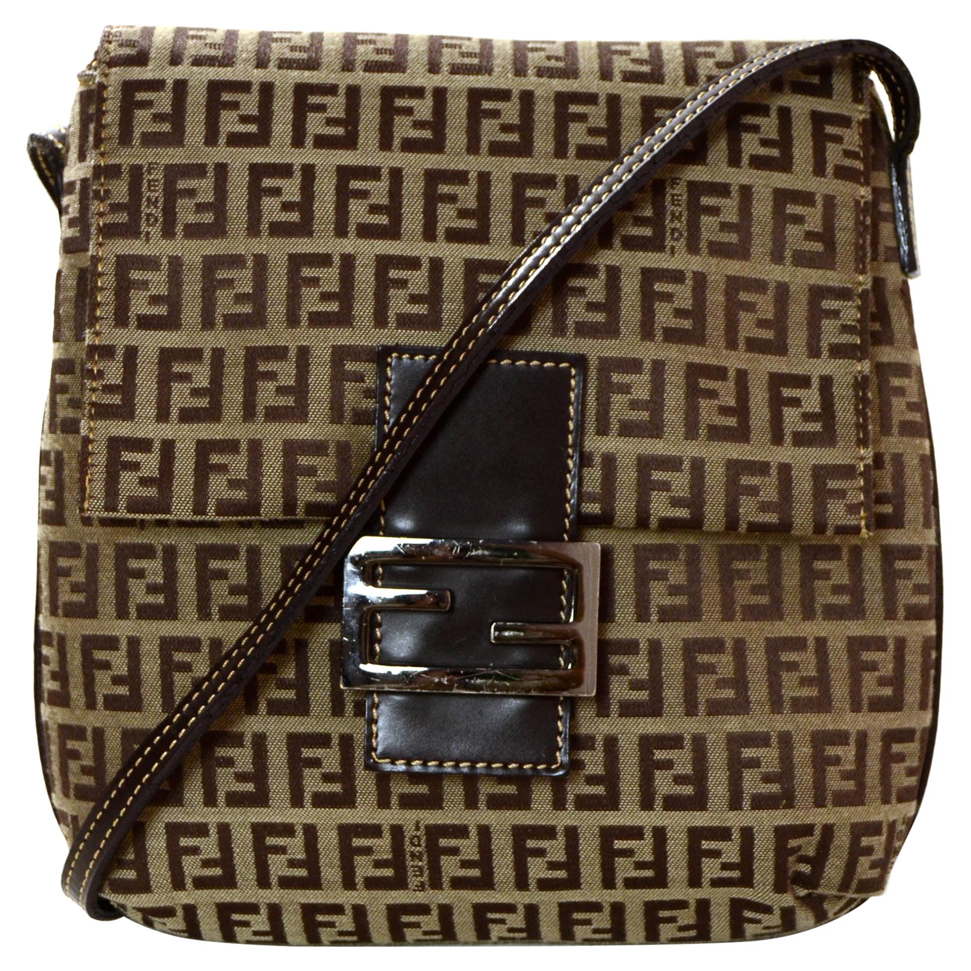 FENDI Vintage Zucchino Logo Pochette Shoulder Bag Brown Nylon Leather Rank  AB