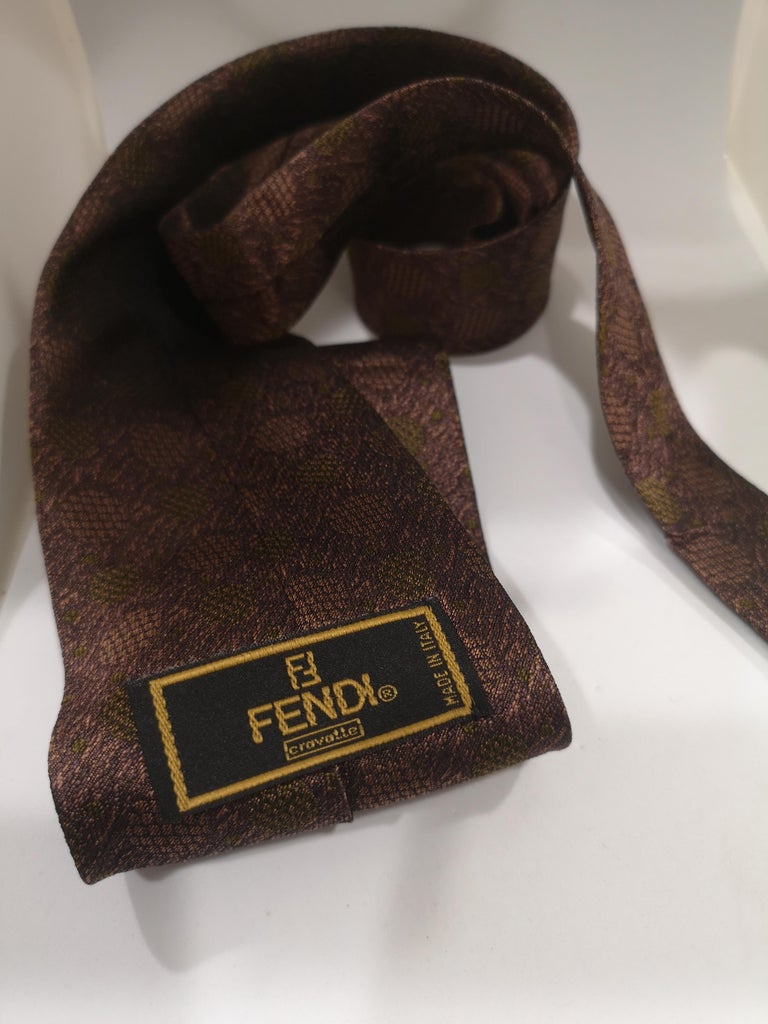 Fendi vintage brown multicoloured silk tie For Sale at 1stDibs