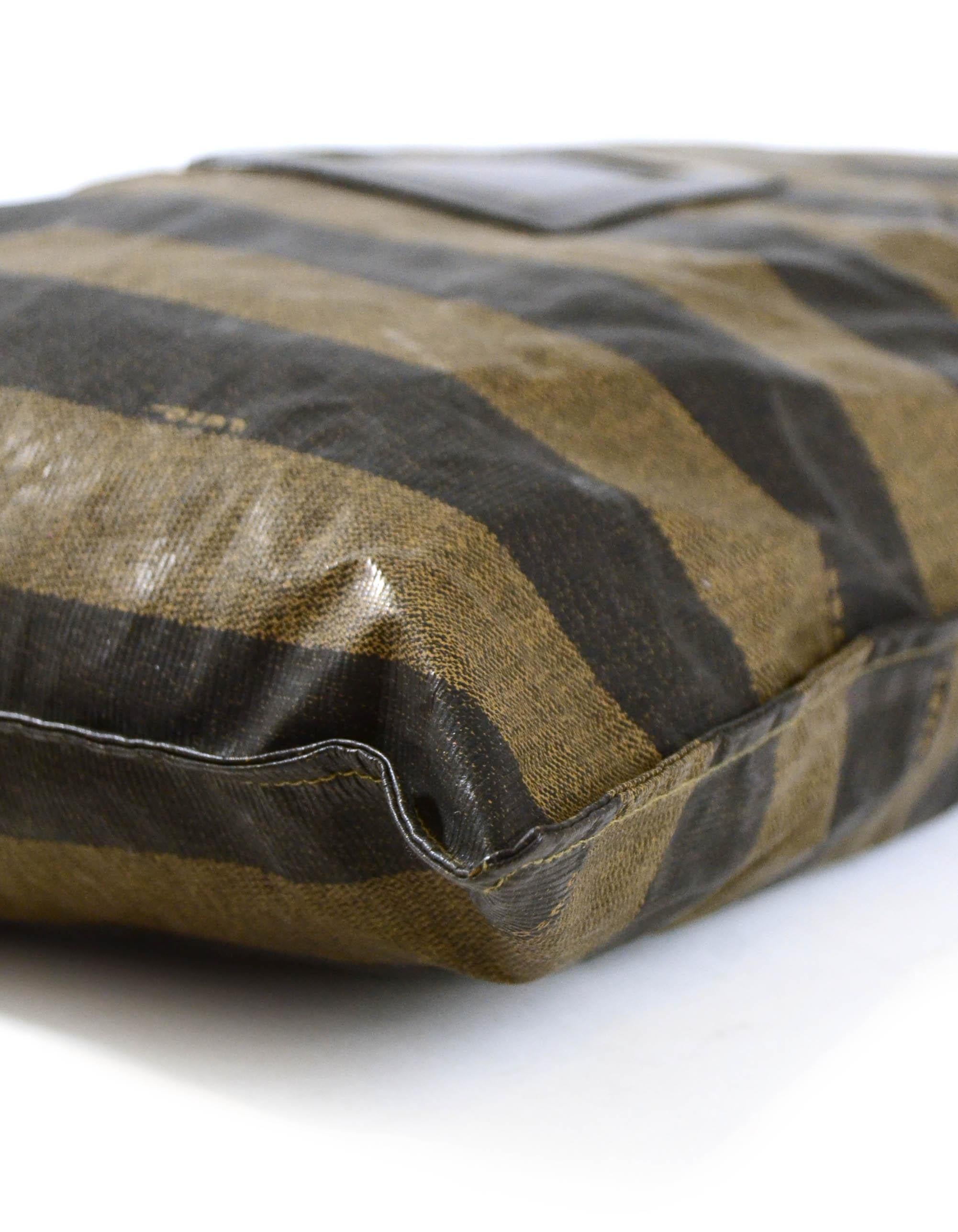 Women's Fendi Vintage Brown Pequin Striped XL Zip Top Pouch Clutch Bag