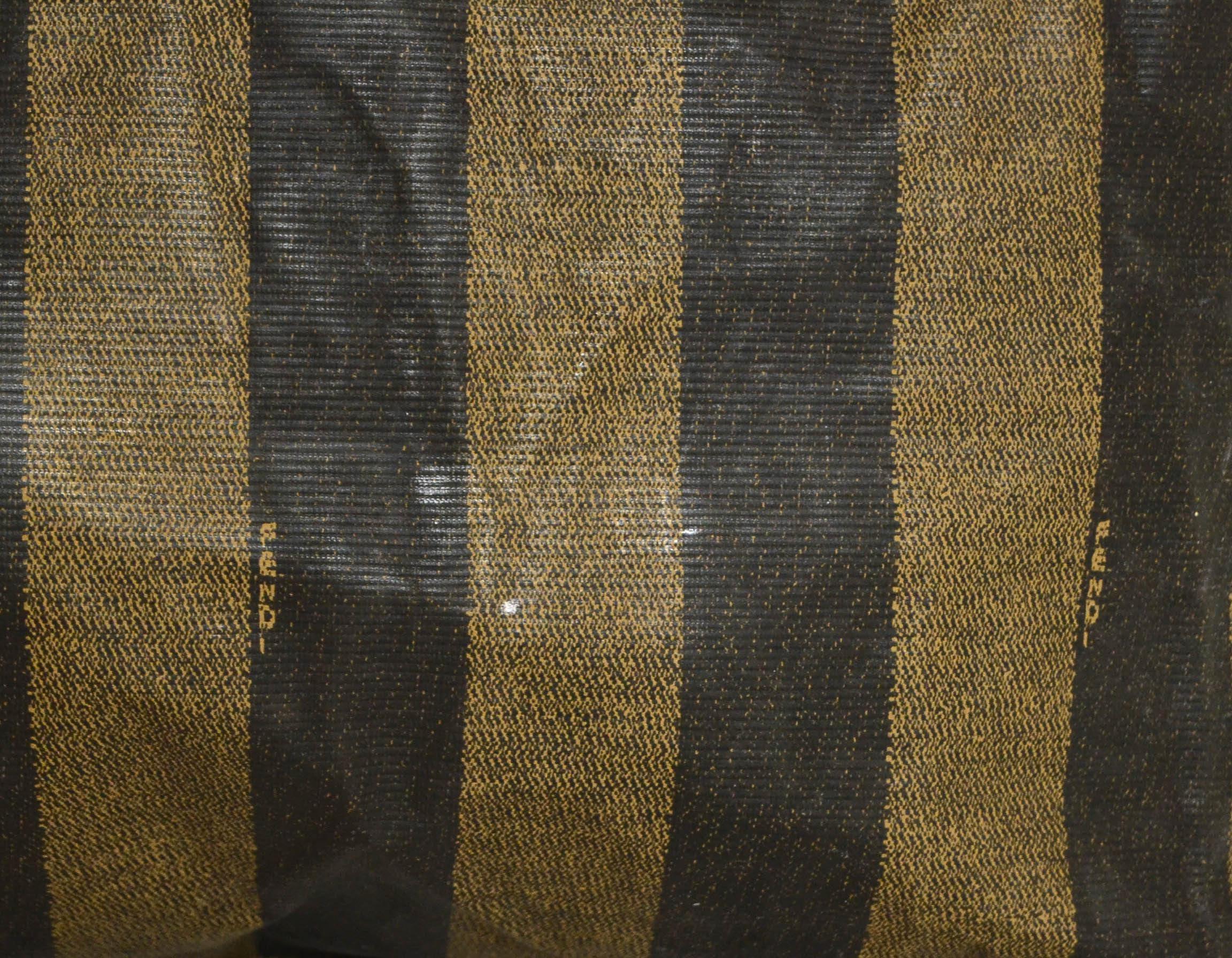 Fendi Vintage Brown Pequin Striped XL Zip Top Pouch Clutch Bag 1