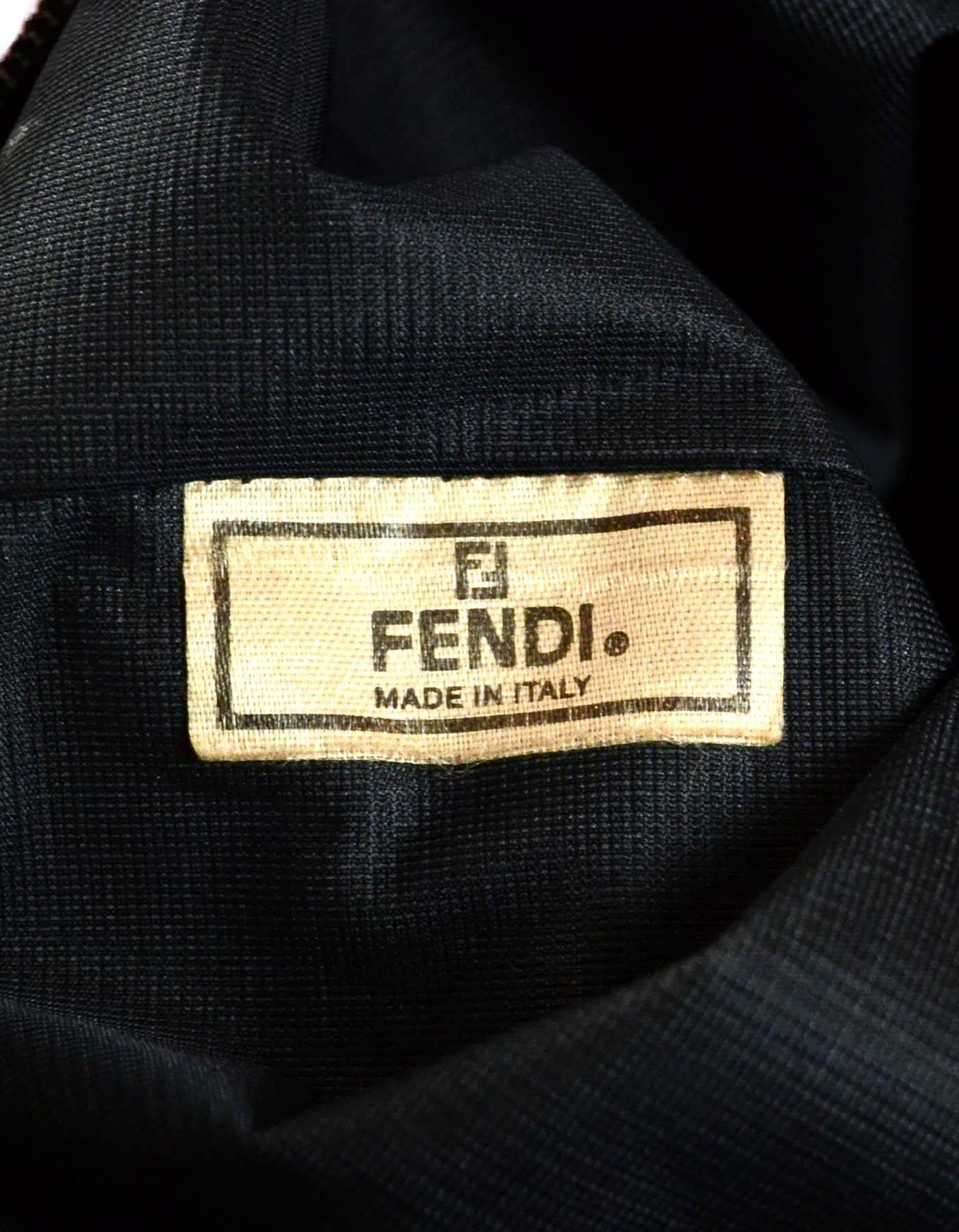 Fendi Vintage Brown Pequin Striped XL Zip Top Pouch Clutch Bag 3