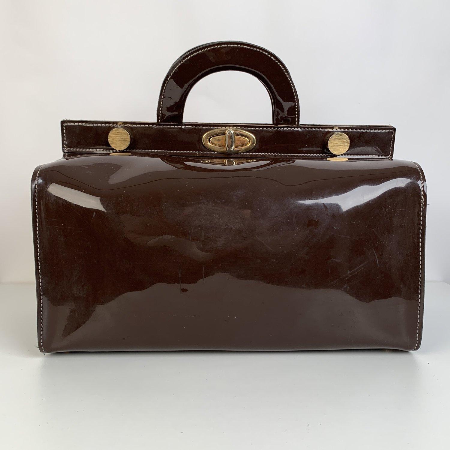 Black Fendi Vintage Brown Vinyl Doctor Bag Satchel Handbag
