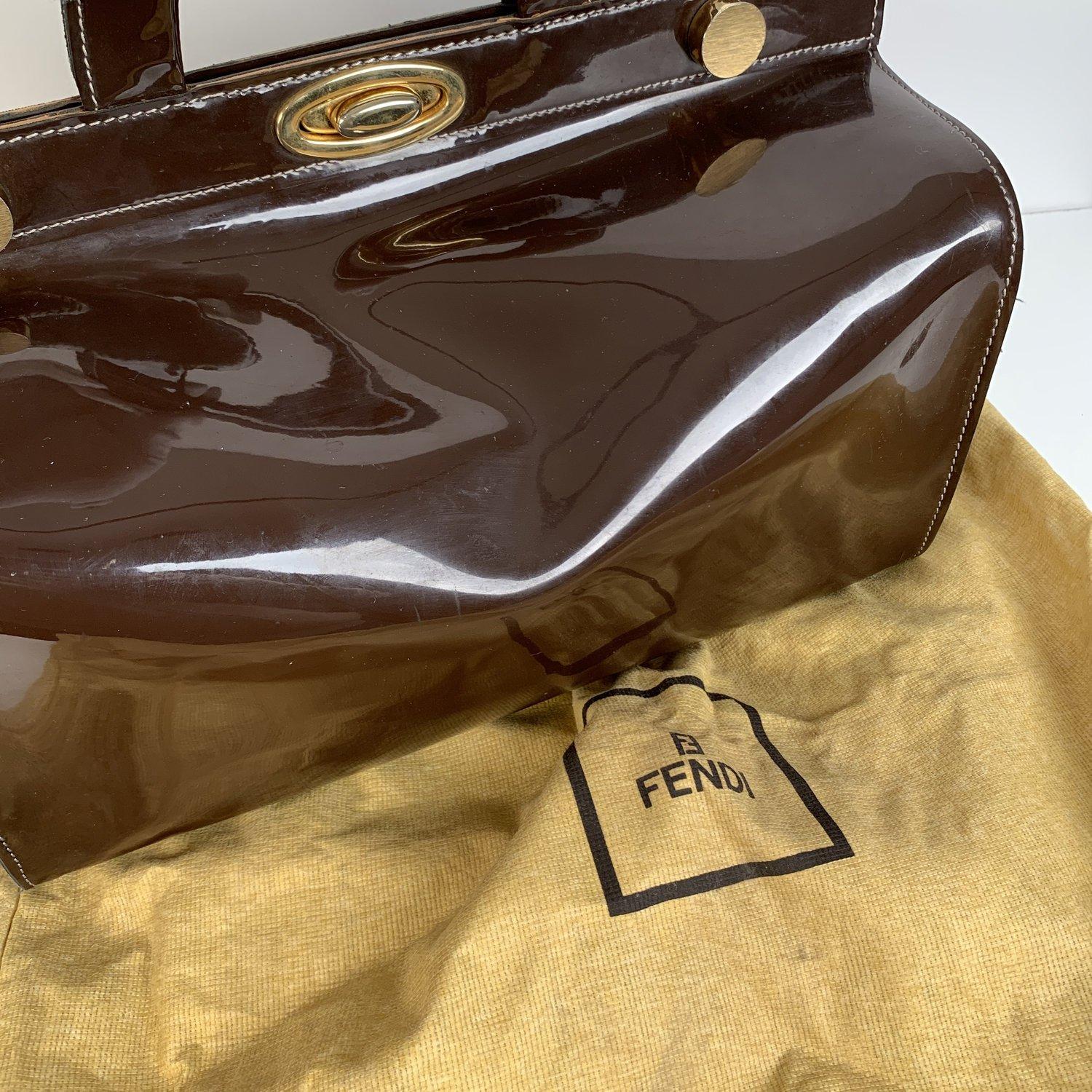 Fendi Vintage Brown Vinyl Doctor Bag Satchel Handbag In Excellent Condition In Rome, Rome