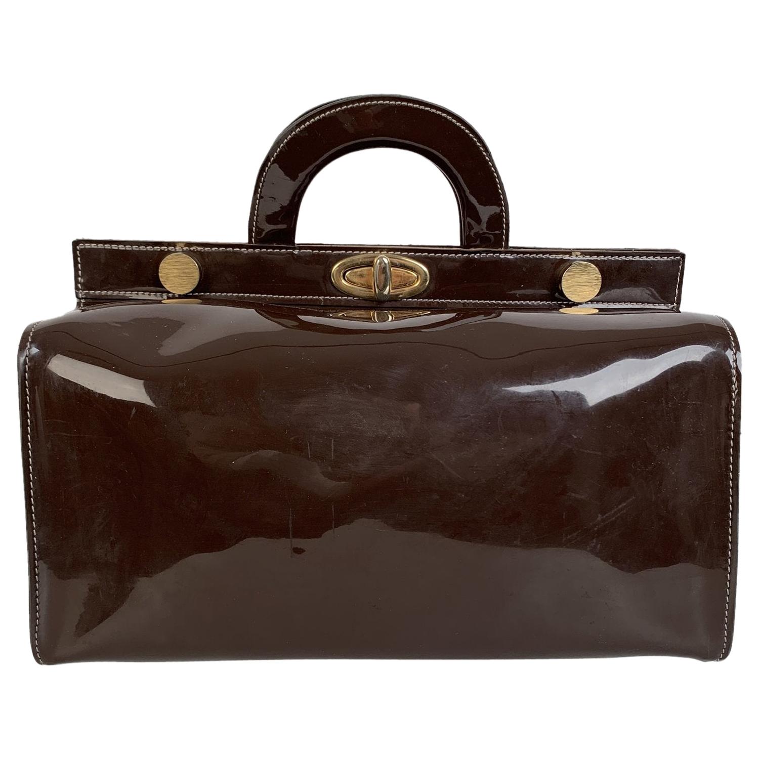 Fendi Vintage Brown Vinyl Doctor Bag Satchel Handbag