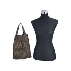 Fendi Vintage Brown Zucca Canvas Foldable Packable Tote Shopping Bag