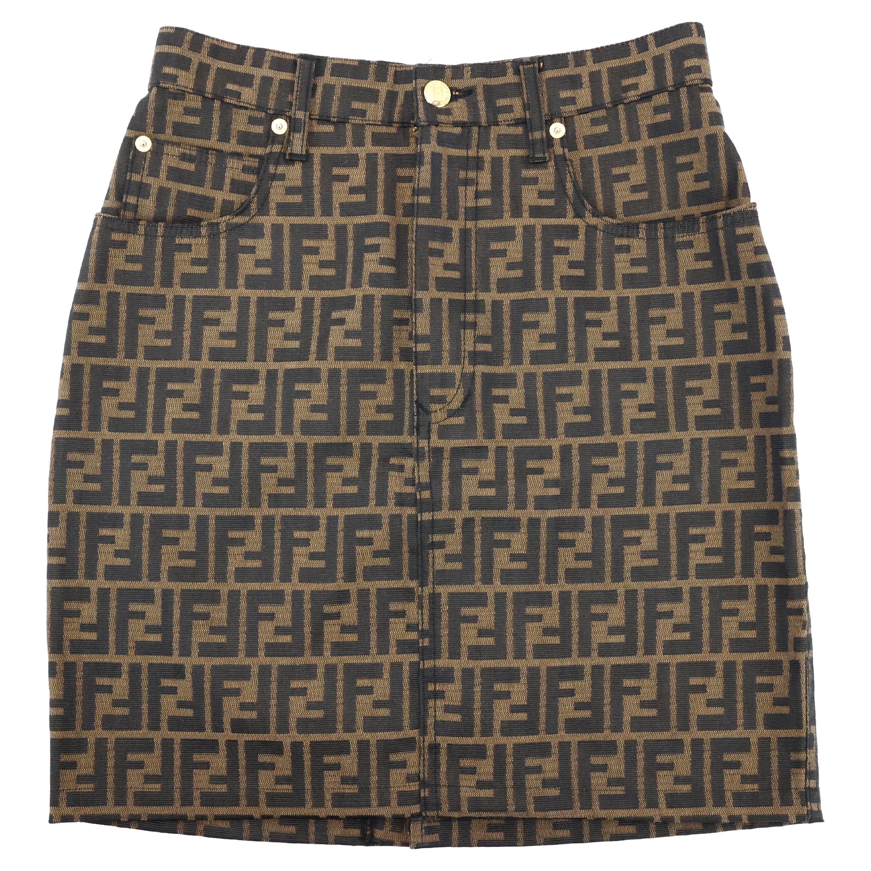 Fendi Vintage Brown Zucca Skirt For Sale