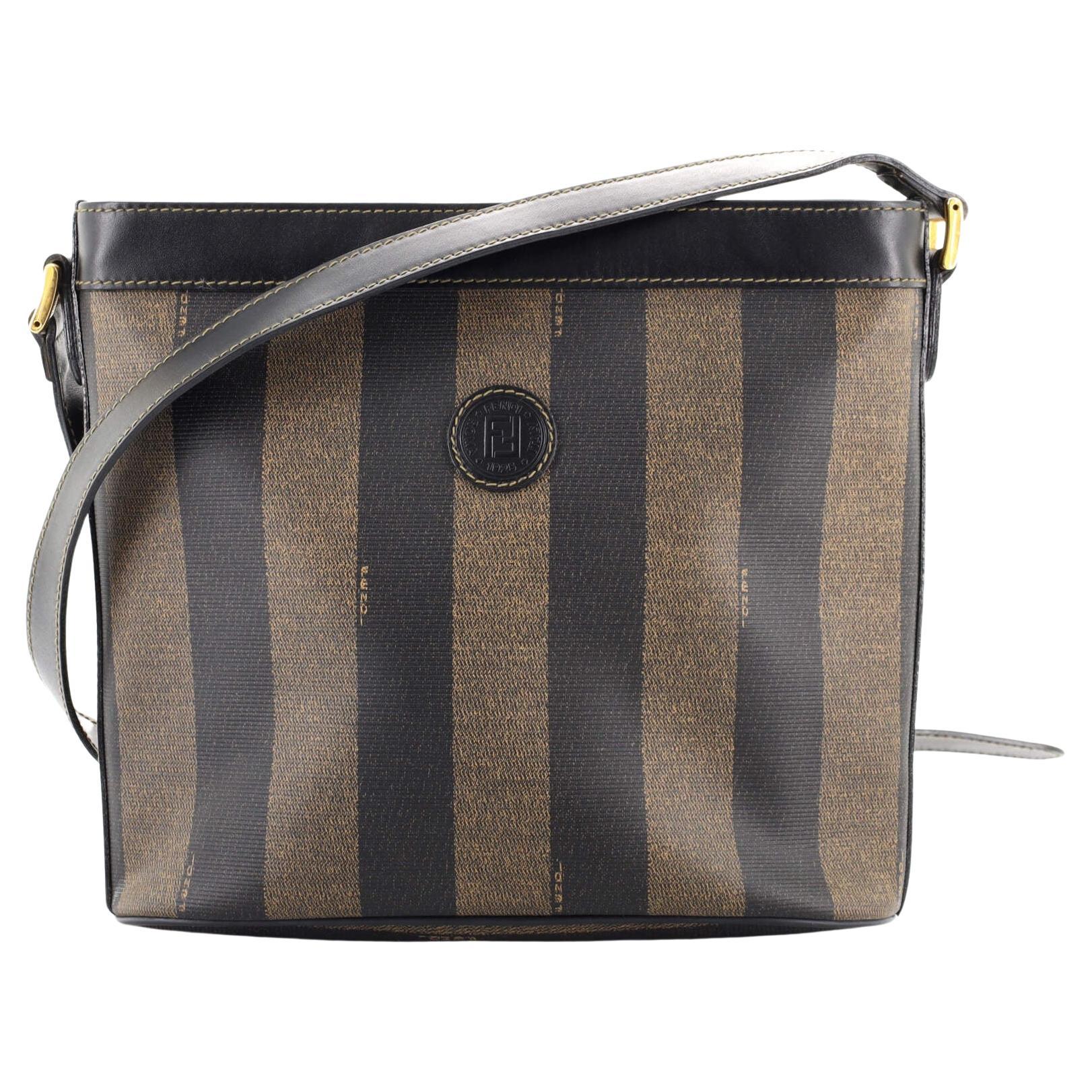 Authentic Fendi Vintage Black Canvas Striped Messenger Crossbody