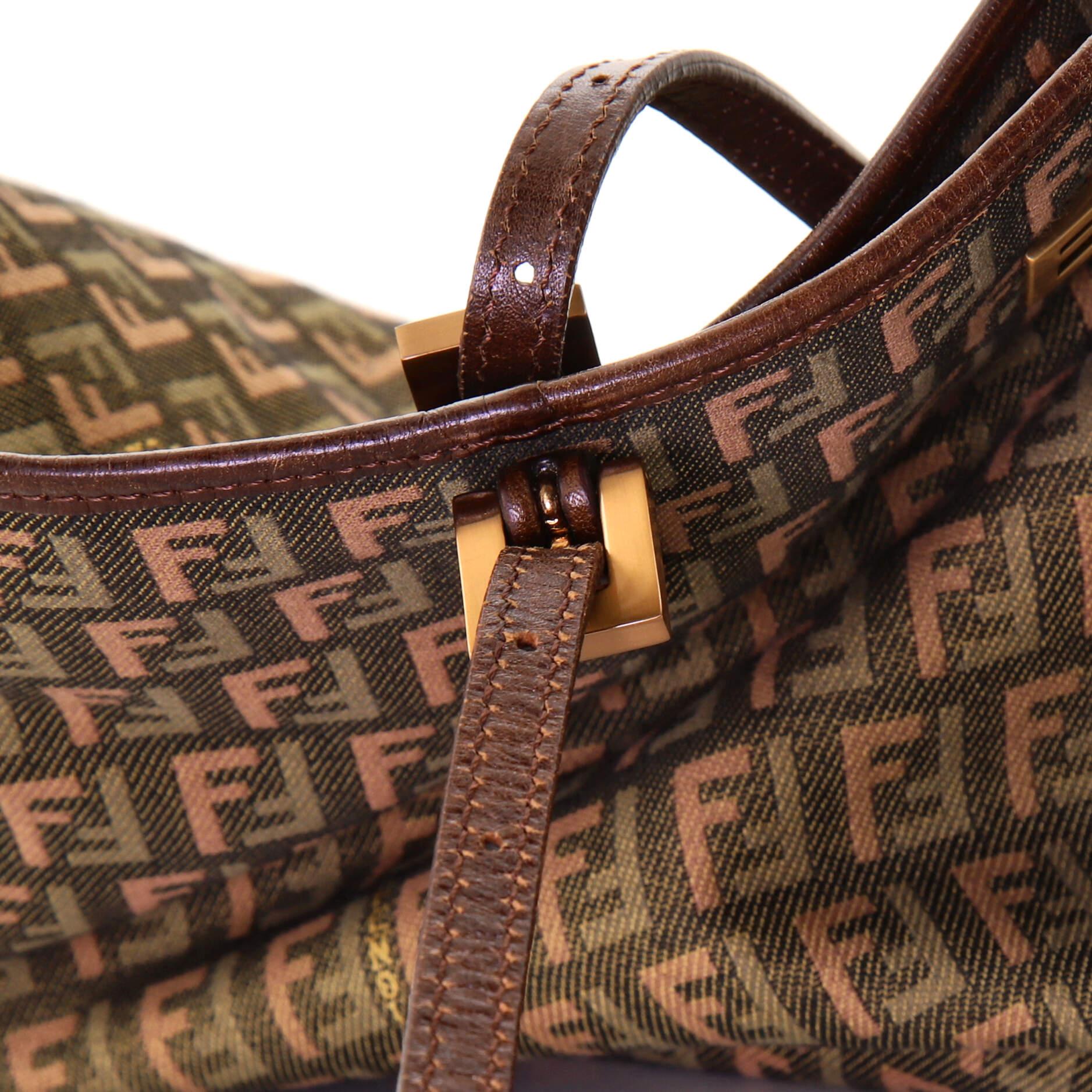 Fendi Vintage Buckle Tote Multicolor Zucchino Canvas Large In Good Condition In NY, NY