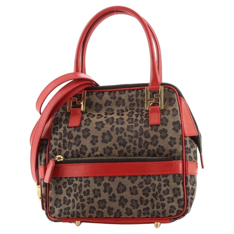 Fendi Vintage Convertible Bowling Bag Leopard Print Jacquard Small at 1stDibs