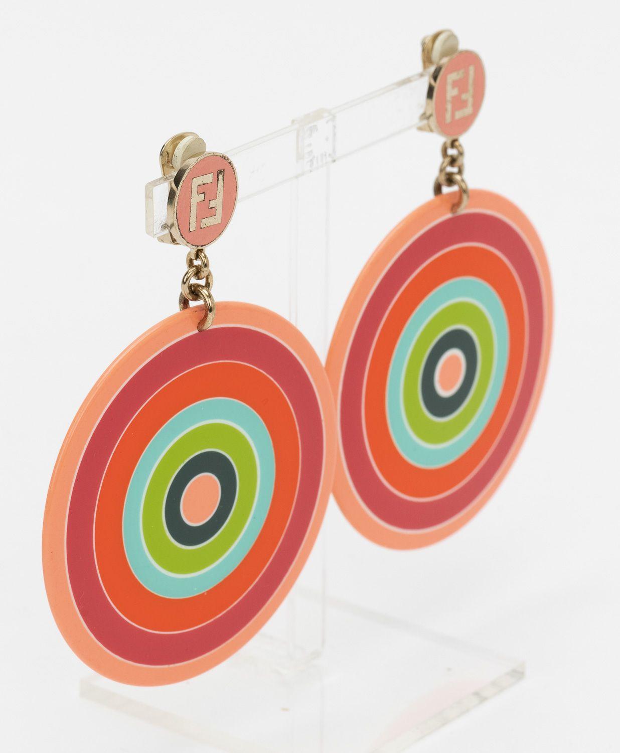 Fendi Vintage Coral Green Clip Earrings In Excellent Condition For Sale In West Hollywood, CA