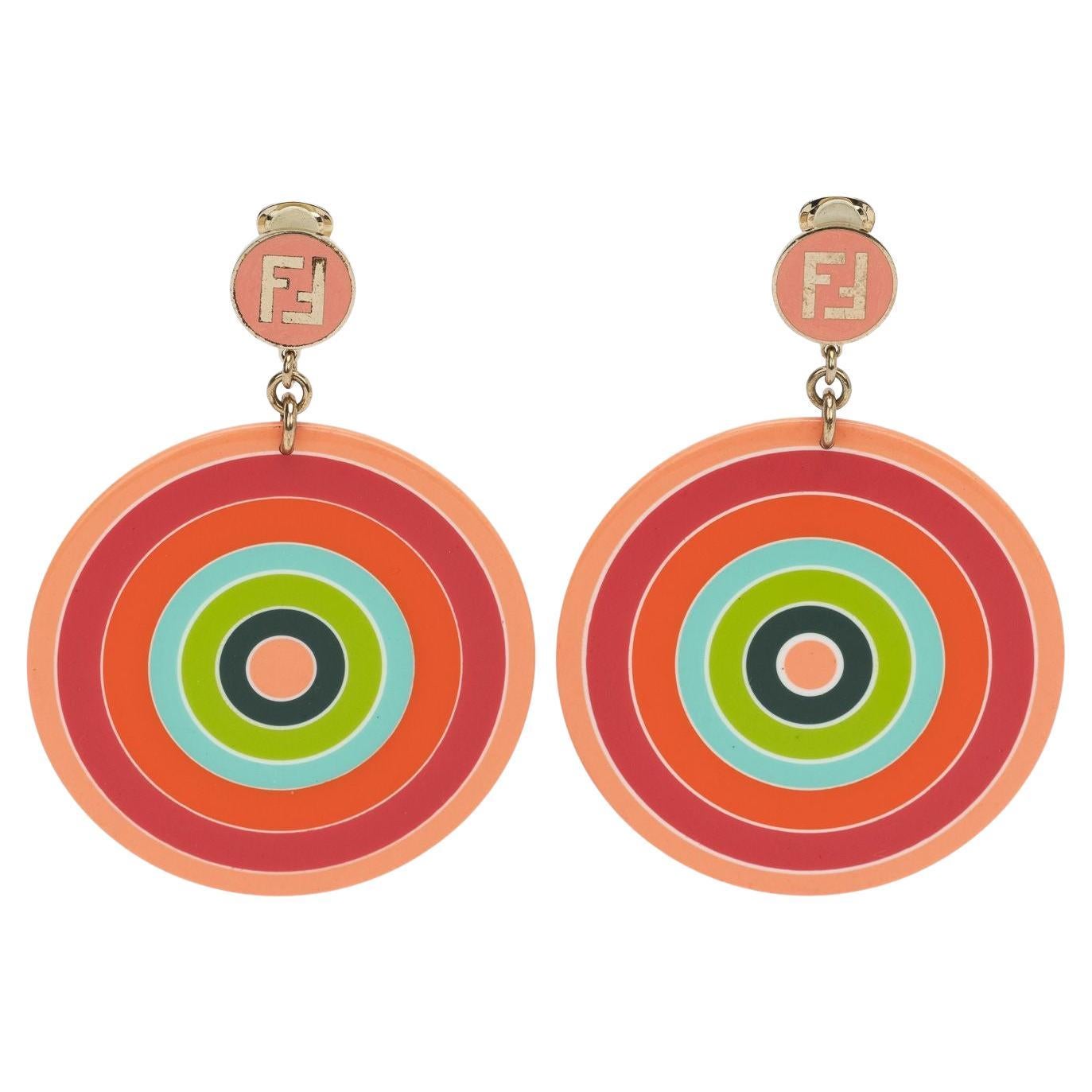 Fendi Vintage Coral Green Clip Earrings For Sale