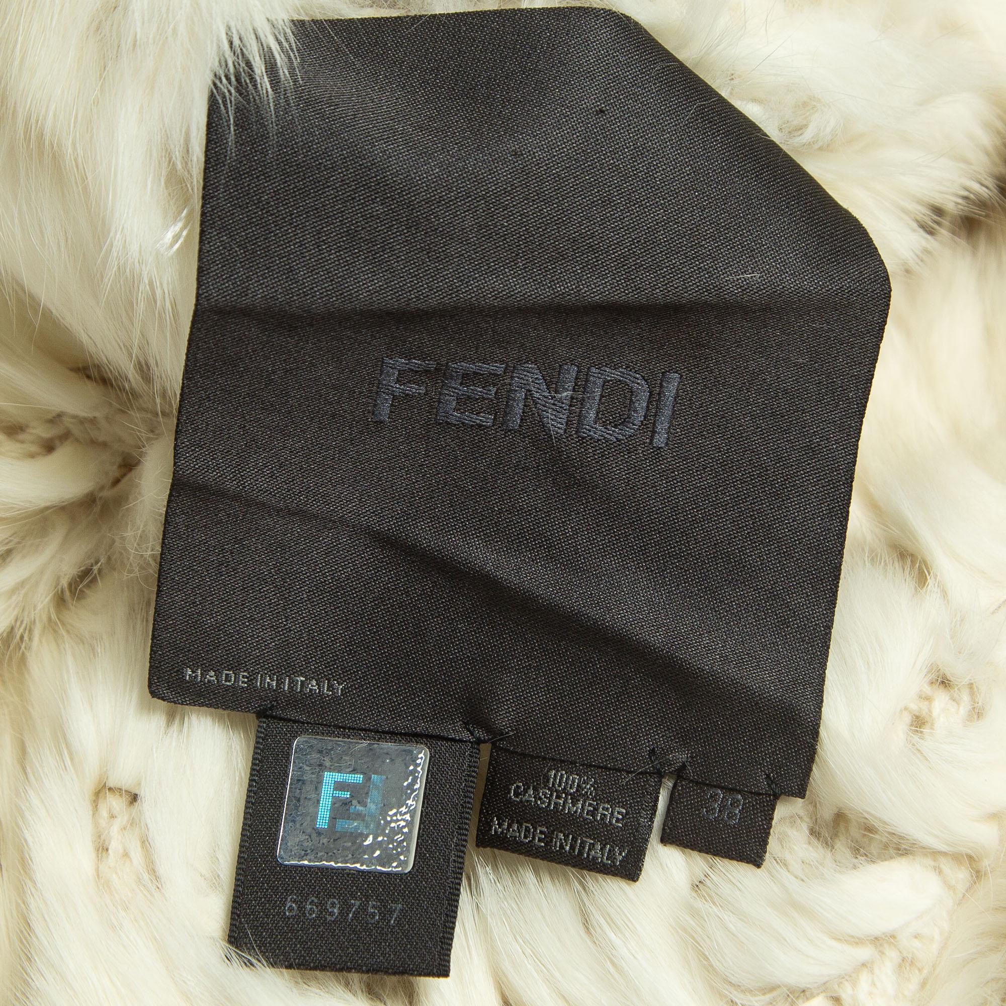 Women's Fendi Vintage Cream Cashmere Fur Mid Length Coat S