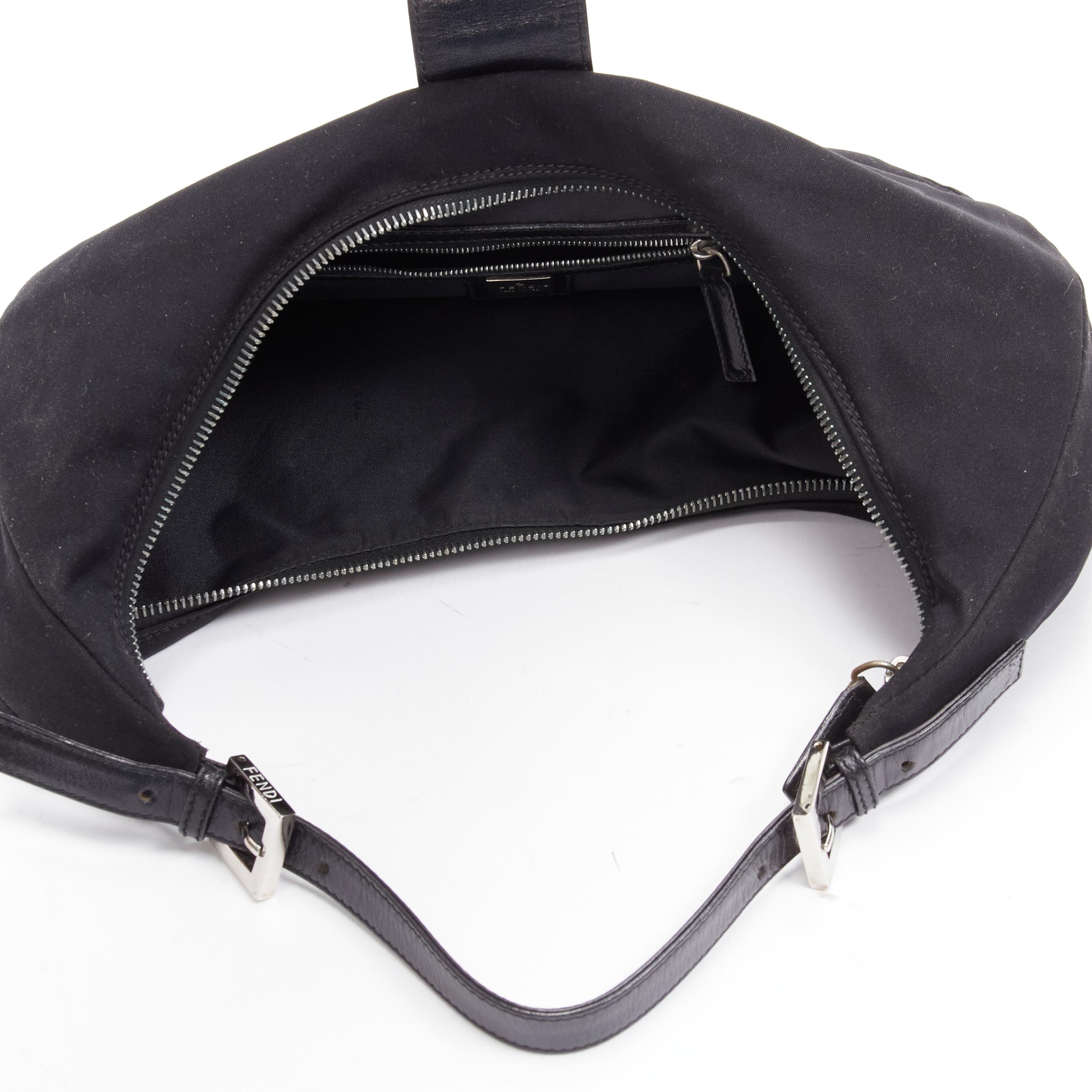 FENDI Vintage Croissant black jersey fabric silver FF logo buckle underarm bag For Sale 6