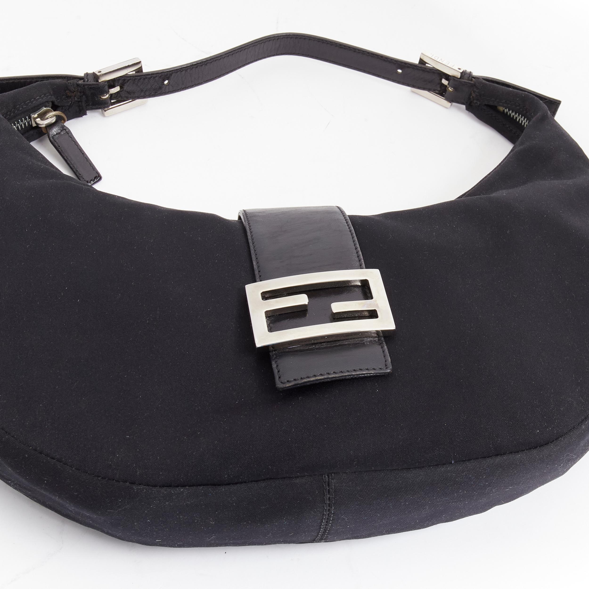 FENDI Vintage Croissant black jersey fabric silver FF logo buckle underarm bag For Sale 4