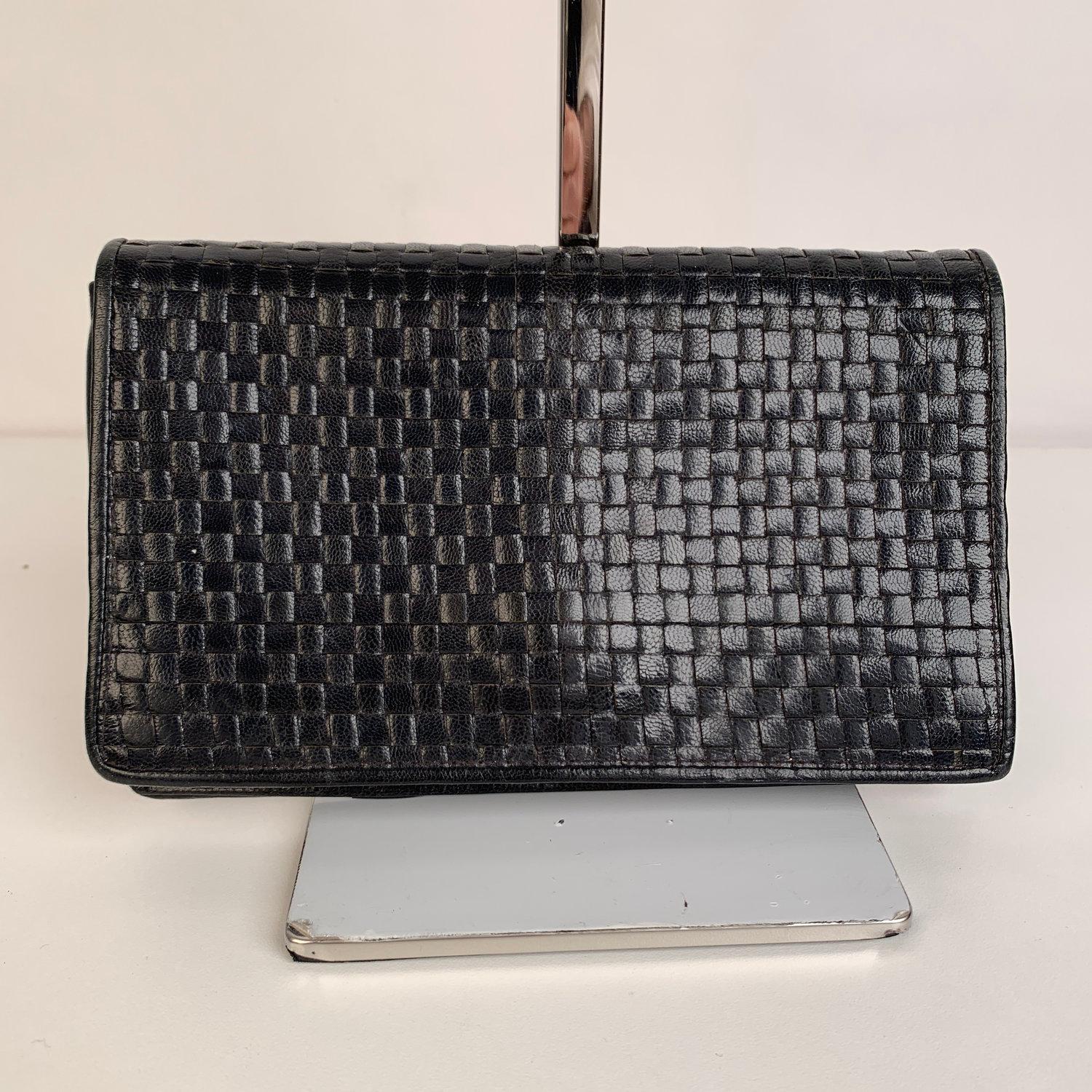 Black Fendi Vintage Dark Blue Woven Leather Mini Clutch Pouch Wallet