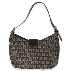 Fendi Vintage Dark Brown Zucchino Canvas Vitello Hobo