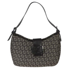 Fendi Vintage Dark Brown Zucchino Canvas Vitello Hobo