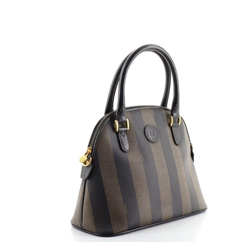 Black Fendi Vintage Dome Satchel Pequin Coated Canvas Medium