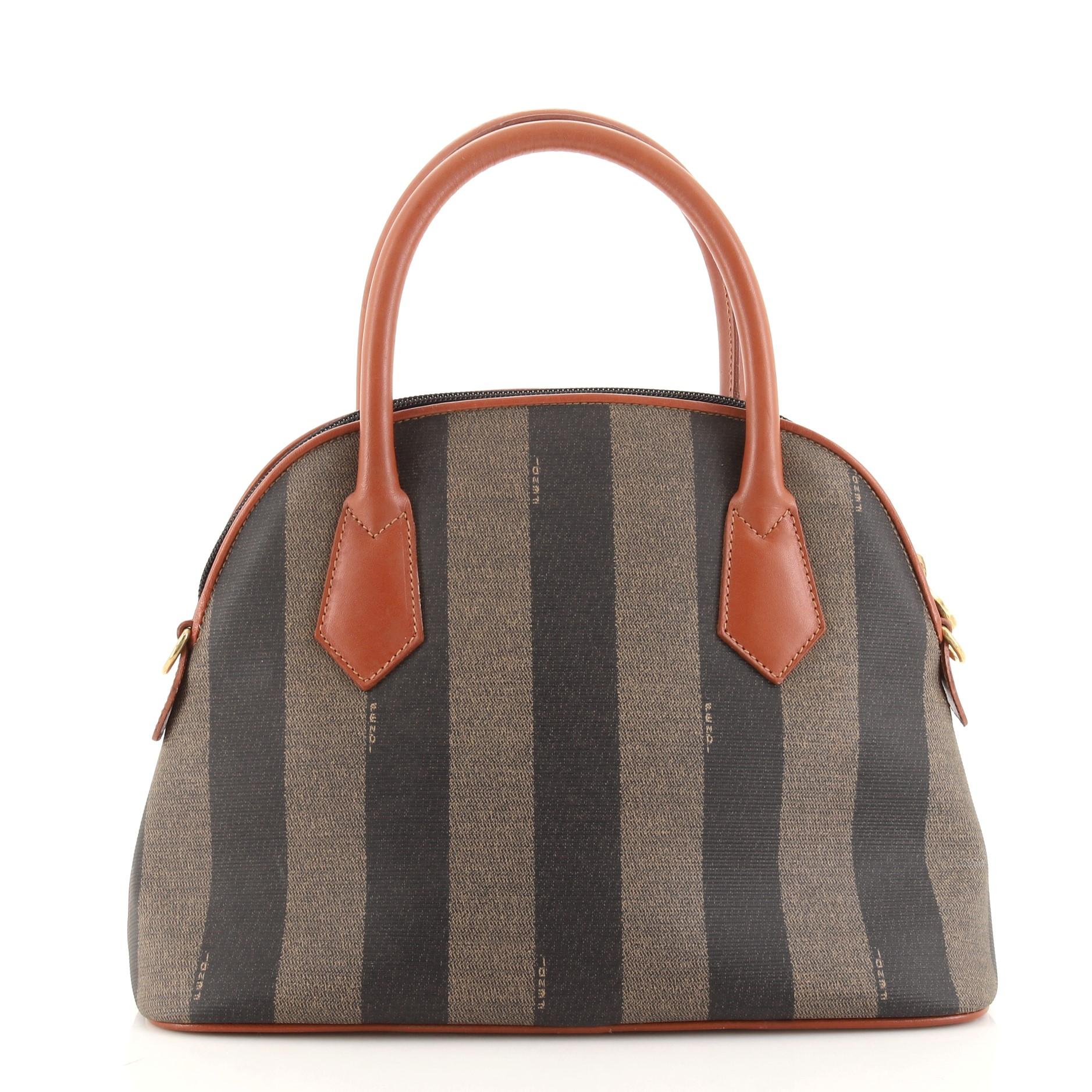 Brown Fendi Vintage Dome Satchel Pequin Coated Canvas Medium