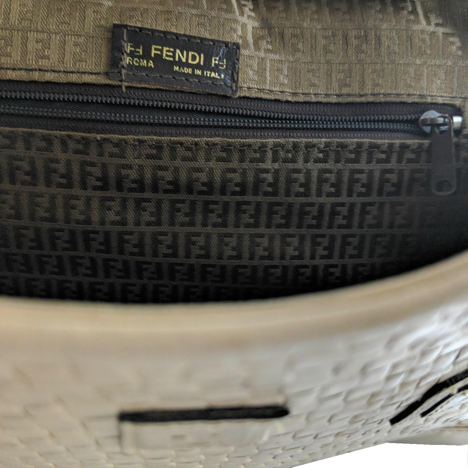 Fendi Vintage Dual Handle Woven Leather Cream Tote In Good Condition For Sale In Scottsdale, AZ