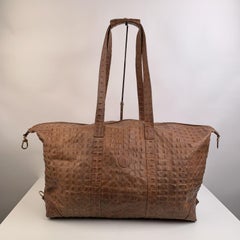Fendi Vintage geprägte Croc Look Leder Duffle Wochenendtasche