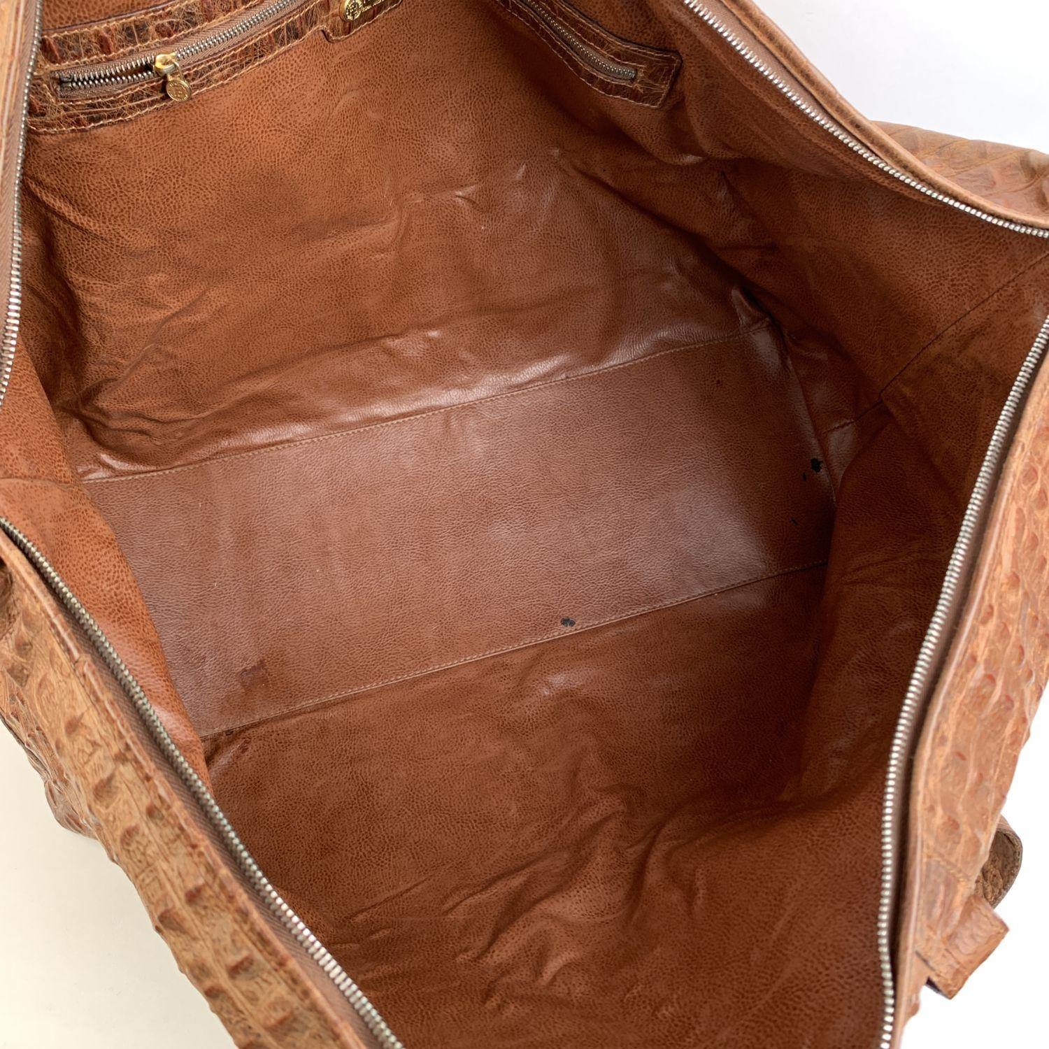 Fendi Vintage Embossed Croc Look Leather Duffle Weekend Bag 4