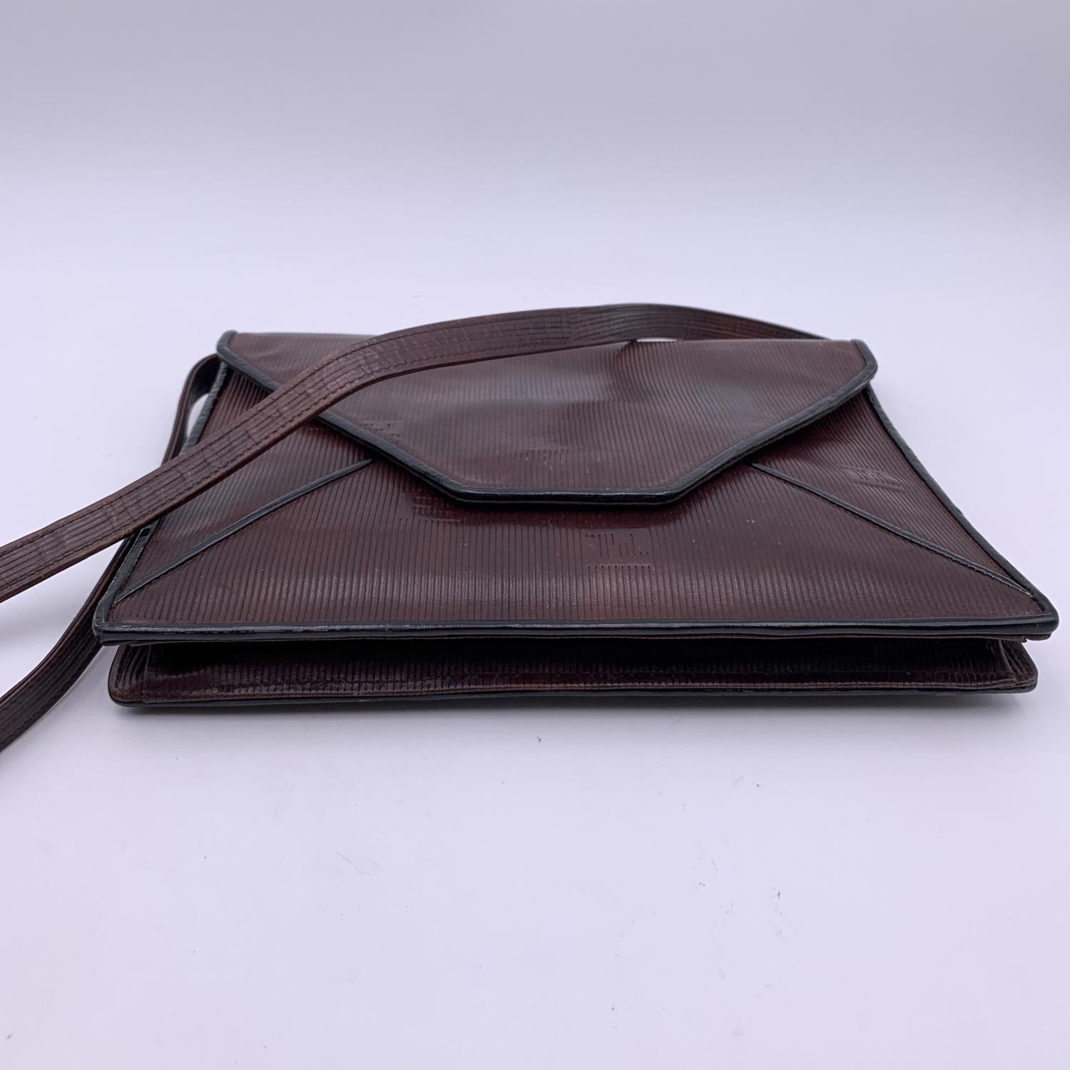 Fendi Vintage Embossed Ribbed Brown Leather Clutch Shoulder Bag 2