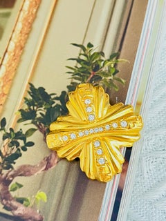 Fendi Vintage Fendista Four Logo F Monogram Crystals Maltese Cross Gold Brooch