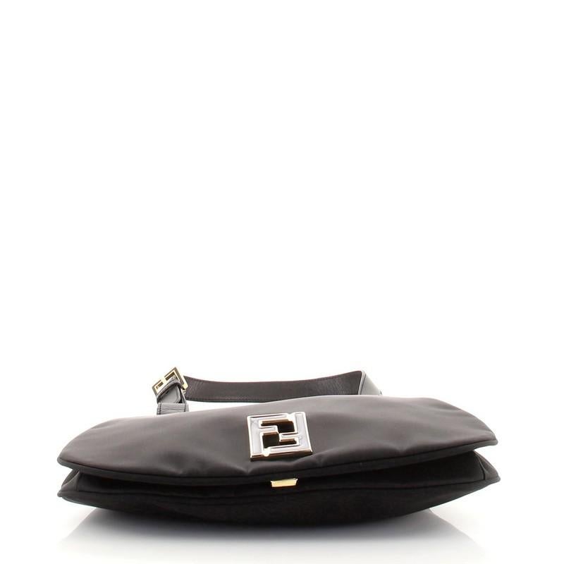 Black Fendi Vintage FF Flap Shoulder Bag Nylon Medium