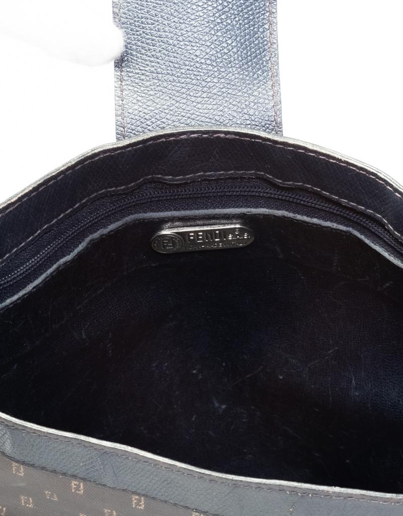 Fendi Vintage FF Logo Blue Canvas Shoulder Bag For Sale 3