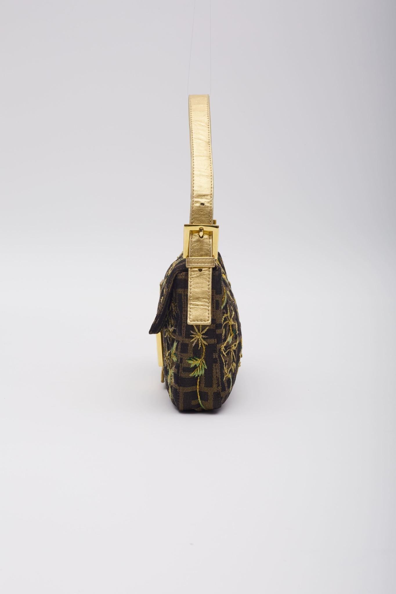 Fendi Vintage FF Monogram Flower Embodied Baguette Bag In Good Condition In Montreal, Quebec