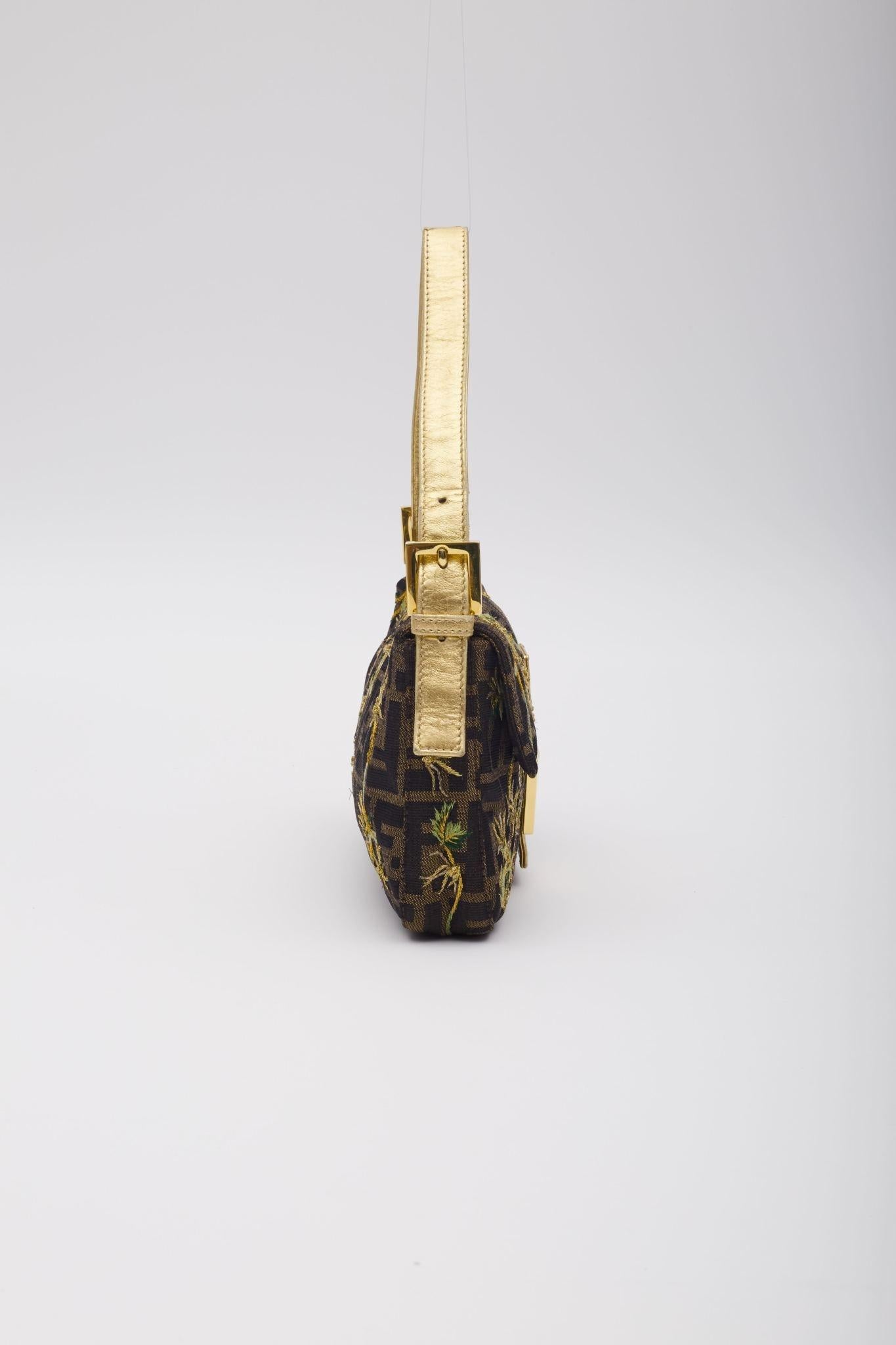 Women's Fendi Vintage FF Monogram Flower Embodied Baguette Bag
