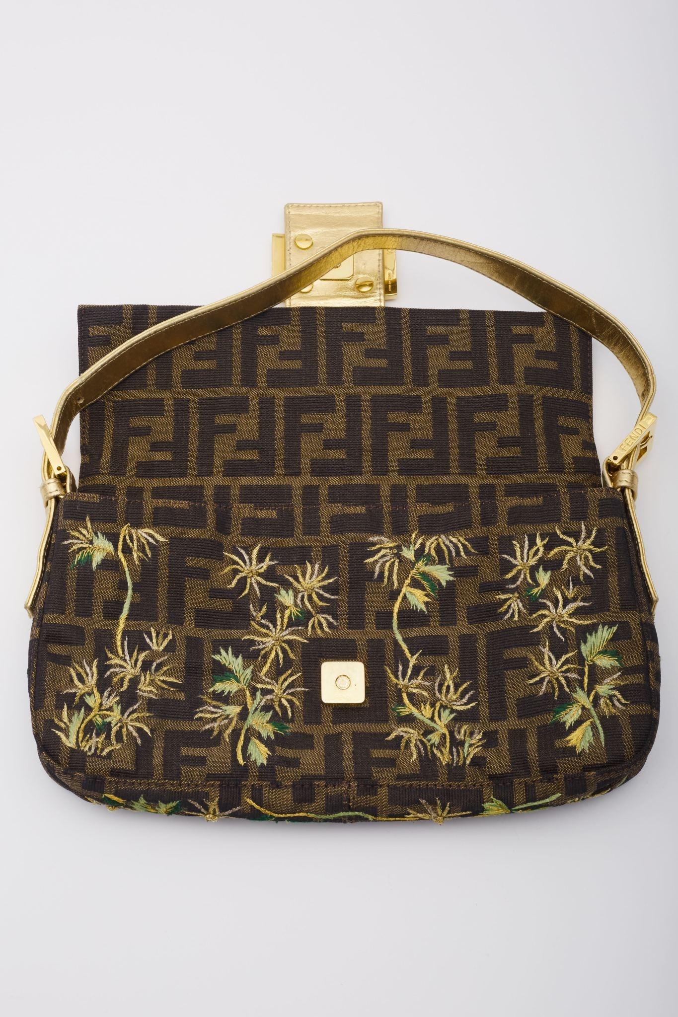 Fendi Vintage FF Monogram Flower Embodied Baguette Bag 2
