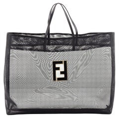 Fendi Black Mesh Logo Shopper Tote Bag 1025f18 at 1stDibs