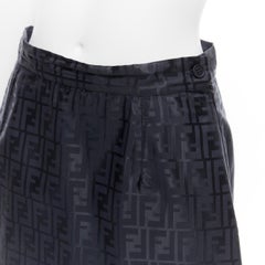 FENDI Vintage FF Zucca monogram navy high waist A-line skirt IT44 L