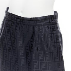 FENDI Vintage FF Zucca monogram navy high waist A-line skirt IT44 L