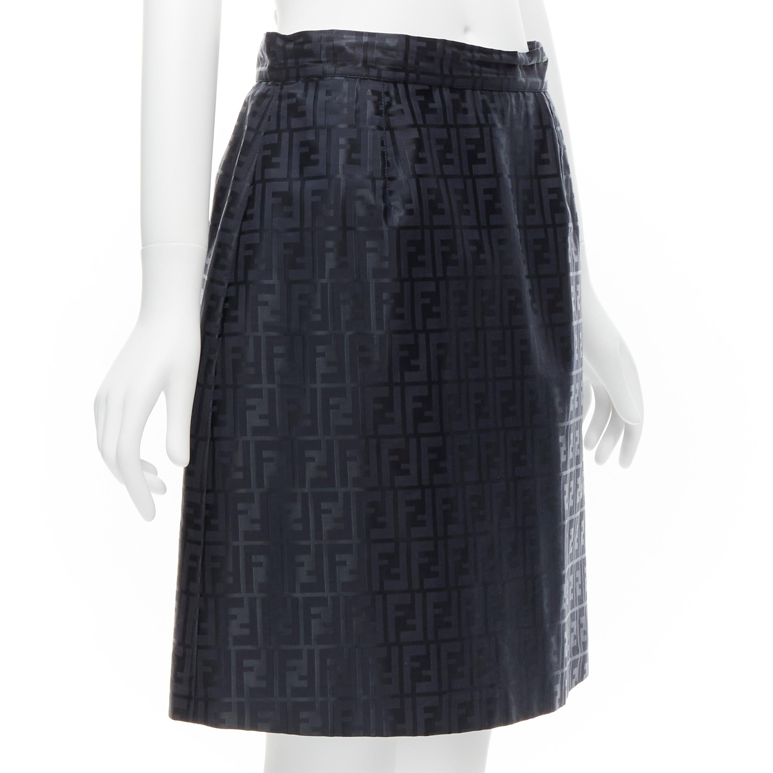 FENDI Vintage FF Zucca monogram navy high waist A-line skirt IT44 L In Excellent Condition In Hong Kong, NT