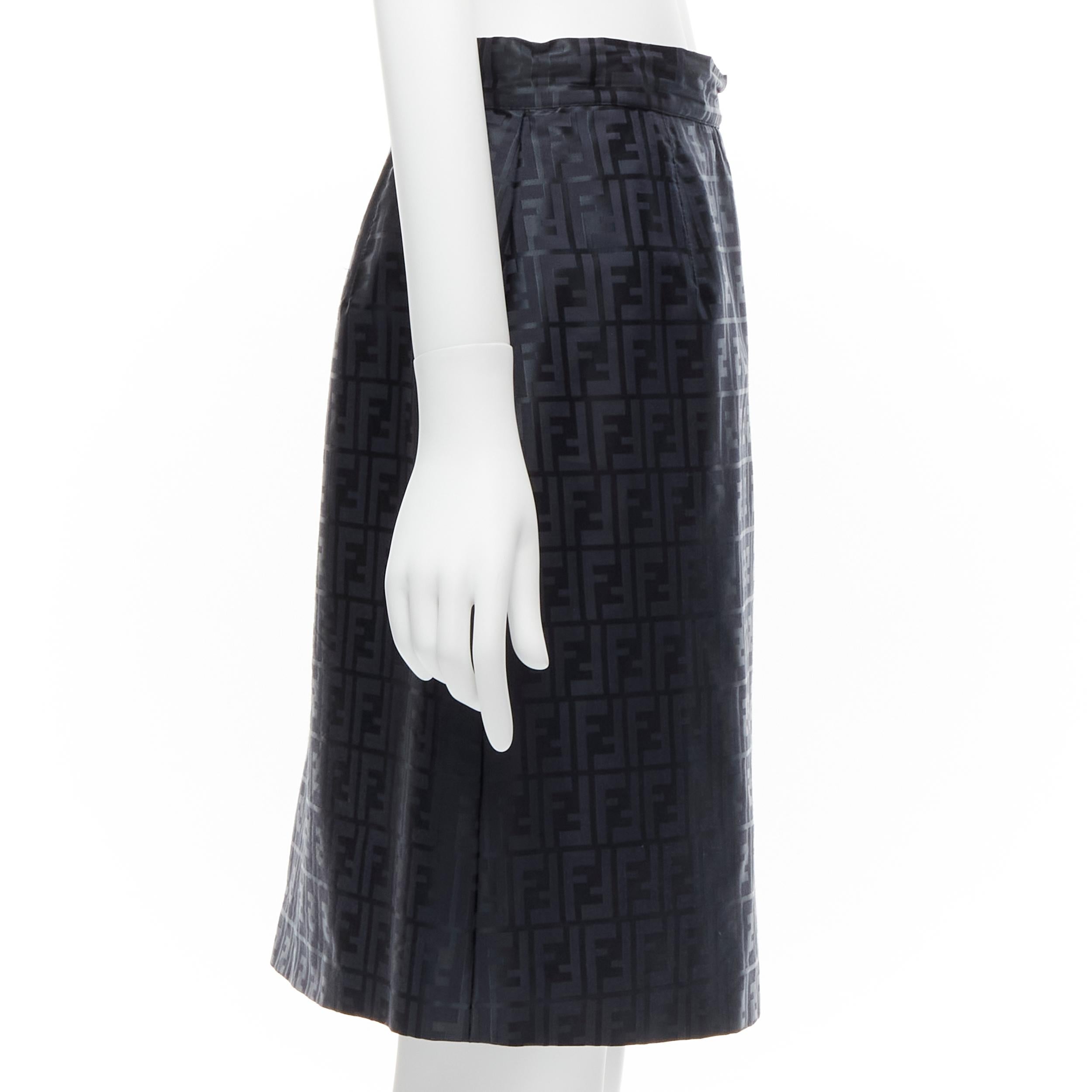 Women's FENDI Vintage FF Zucca monogram navy high waist A-line skirt IT44 L