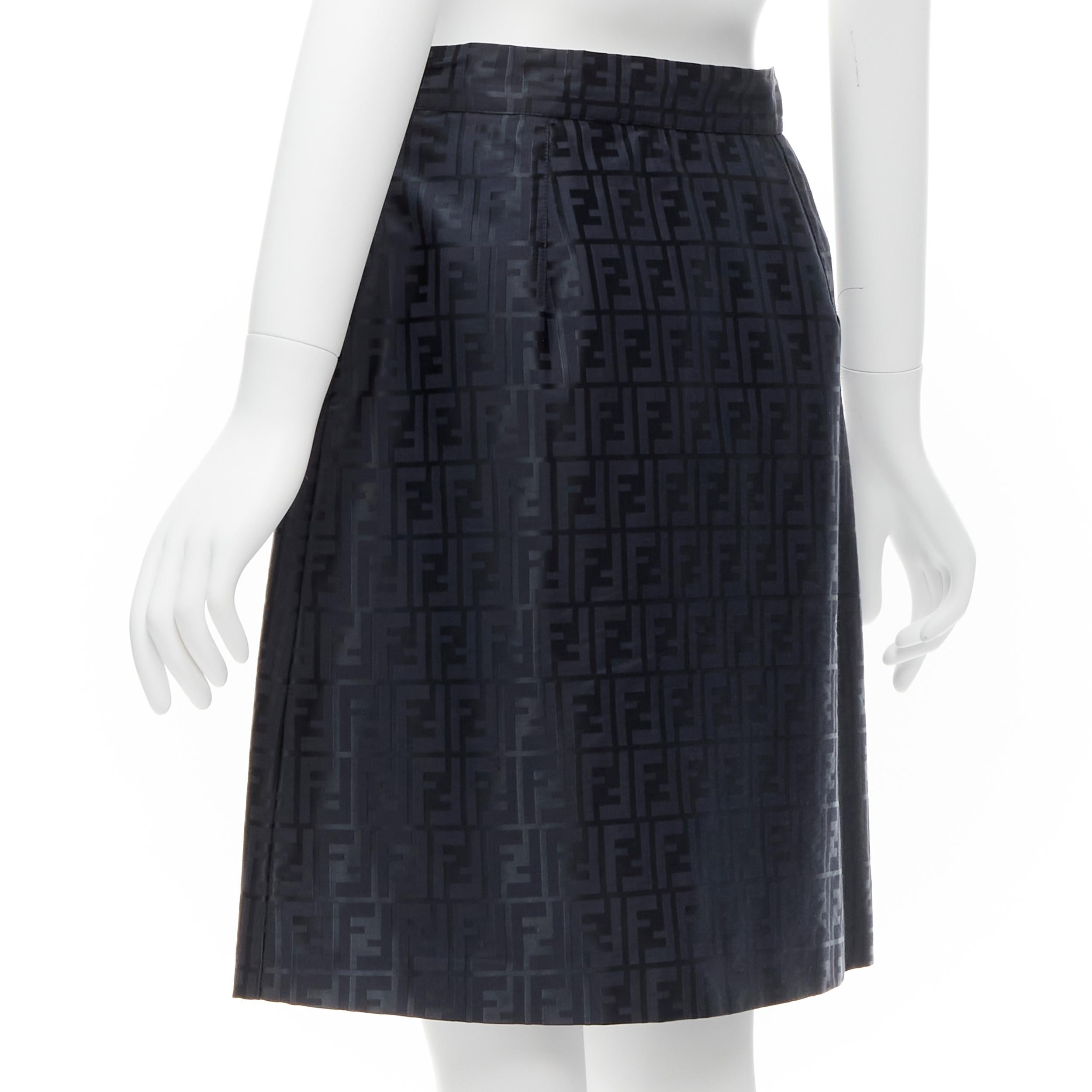 FENDI Vintage FF Zucca monogram navy high waist A-line skirt IT44 L 2